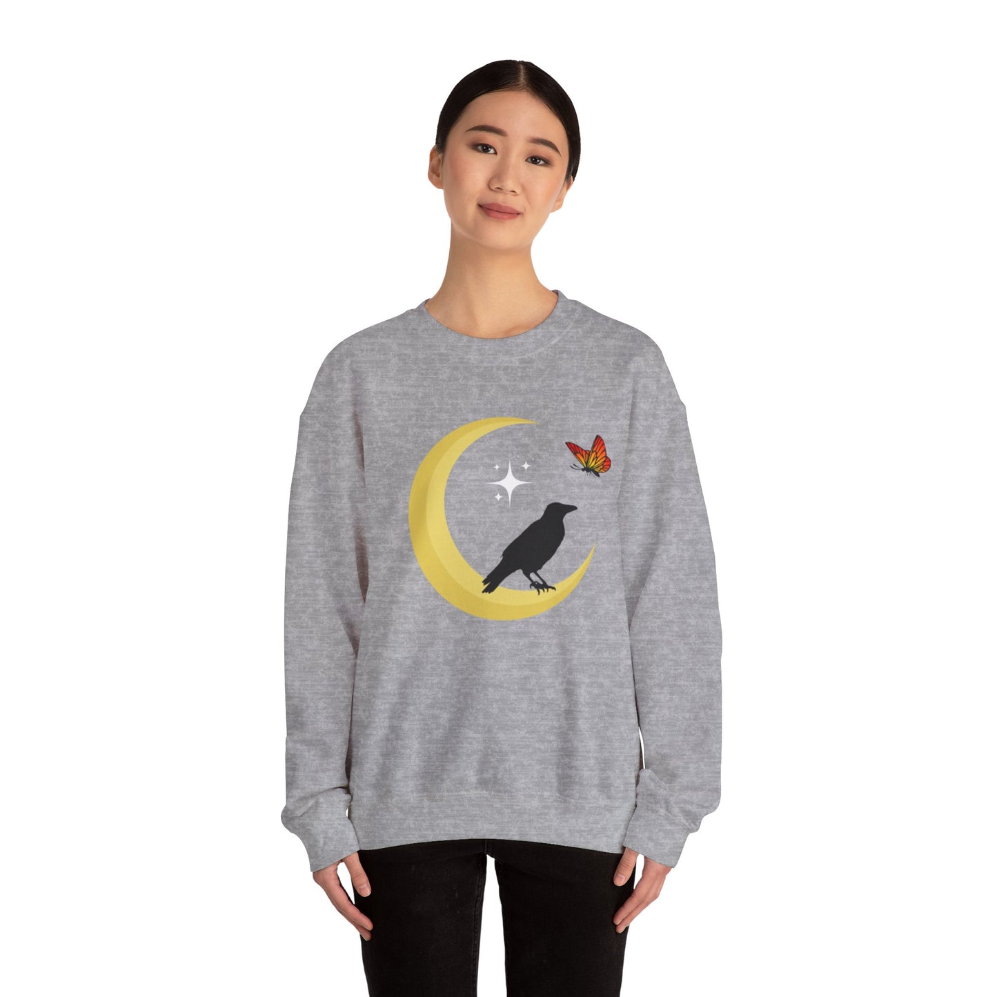 Woman's Heavy Blend™ Crewneck Sweatshirt/ Crow on the moon/White star/Fall