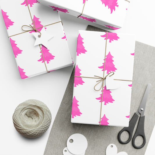 Holiday Gift Wrap Papers /Pink Christmas Trees/White