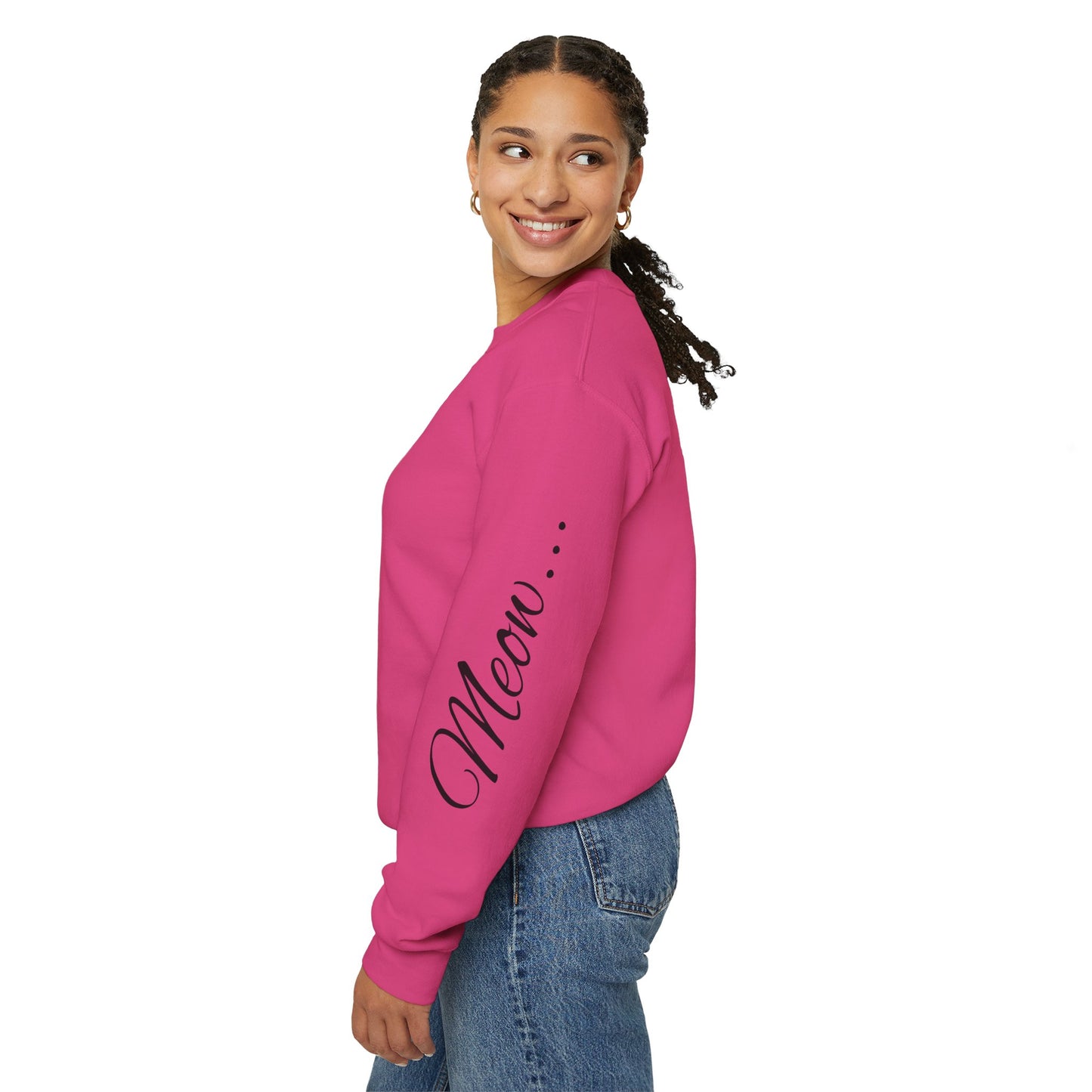 Womans Heavy Blend™ Crewneck Sweatshirt/Cat in a Hat/Holiday/Text down the Arm