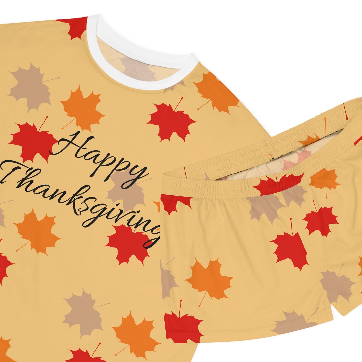 Women's Short Pajama Set (AOP) Happy Thanksgiving/ Holiday/ Leaves