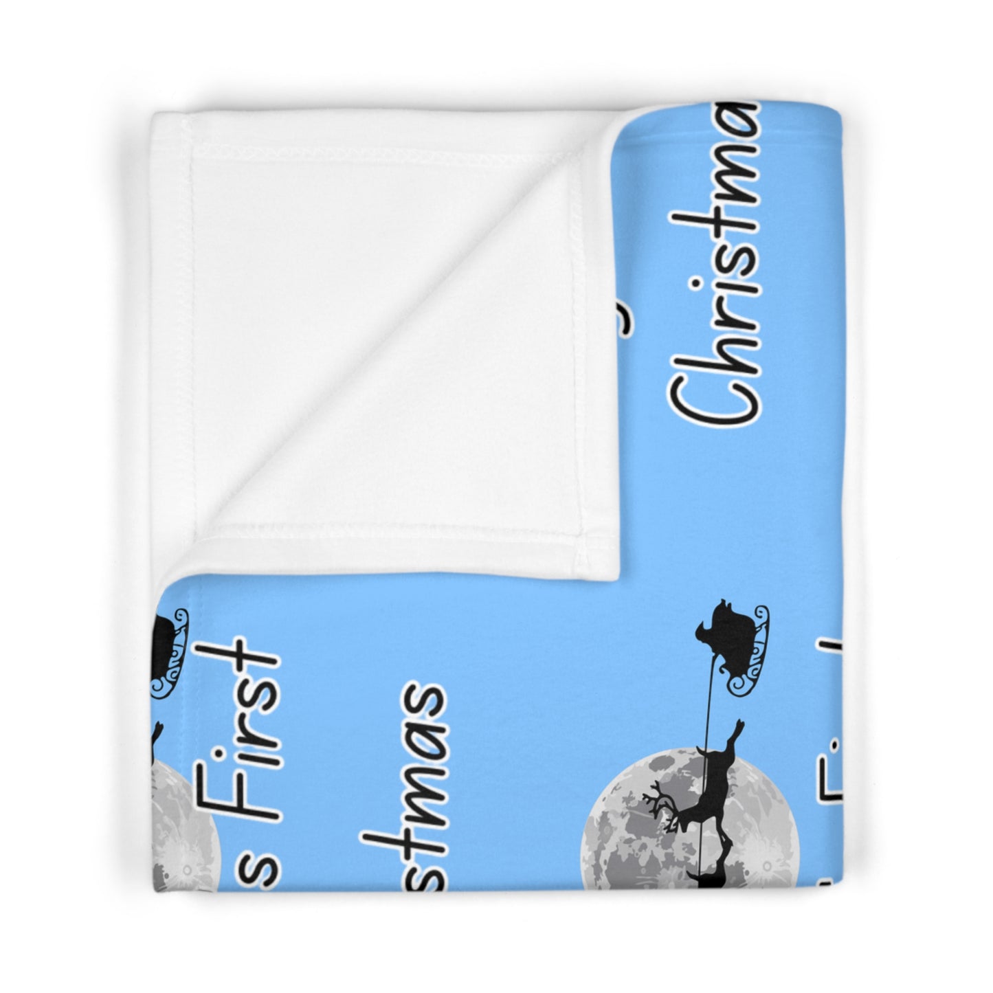 Soft Fleece Baby Blanket/ Baby's first Christmas/Santa flying across the moon Silhouette/ Blue