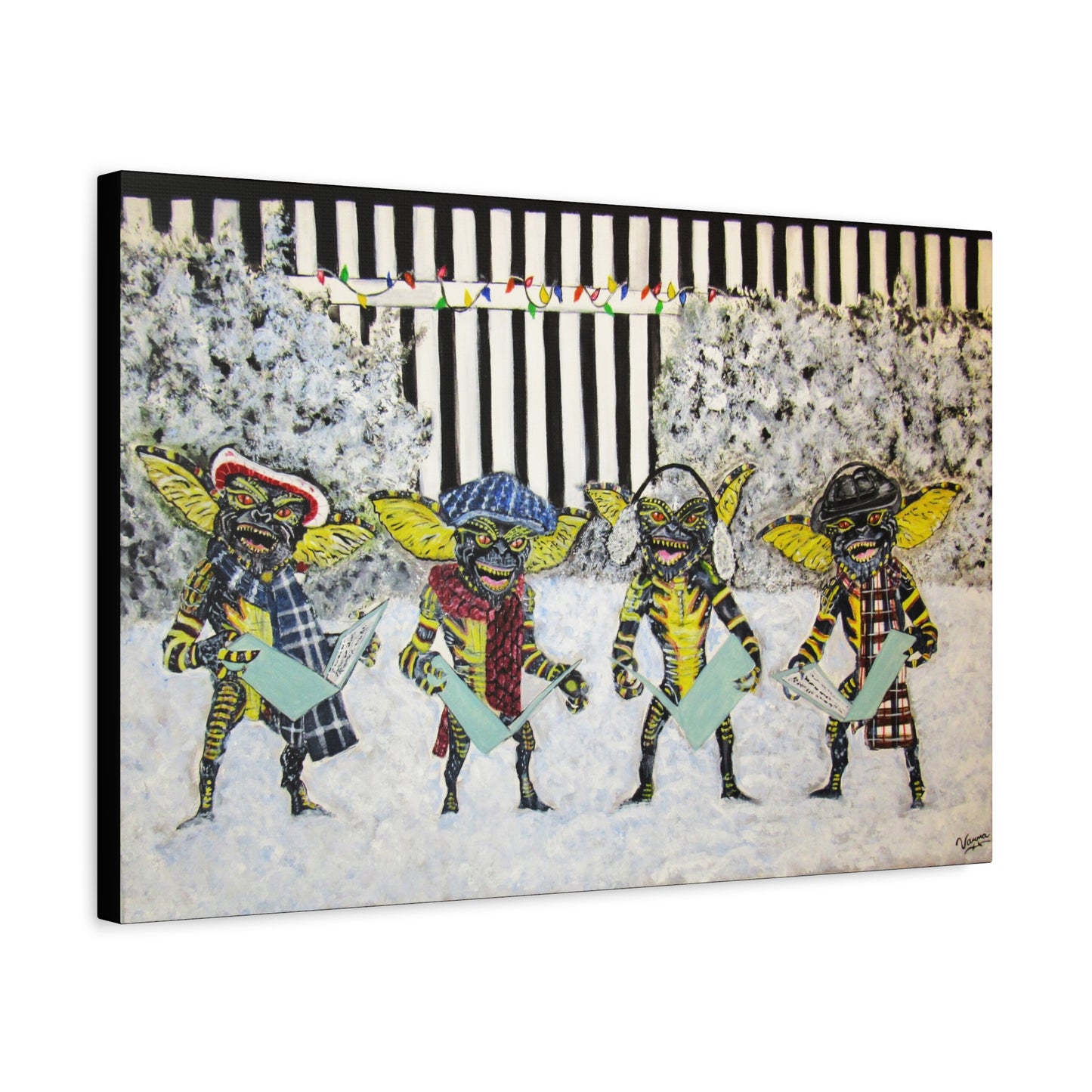 Matte Canvas, Stretched, 1.25"/ Acrylic Painting Print/ Caroling Gremlins