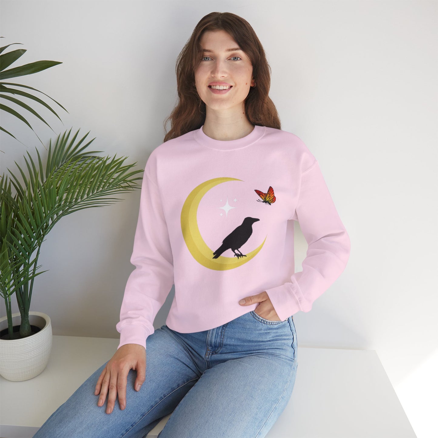 Woman's Heavy Blend™ Crewneck Sweatshirt/ Crow on the moon/White star/Fall