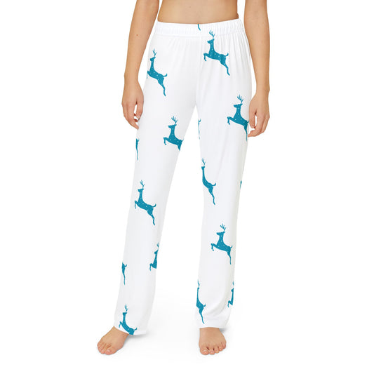 Kids Pajama Pants (AOP)/ Turquoise/White Polka dot Reindeer