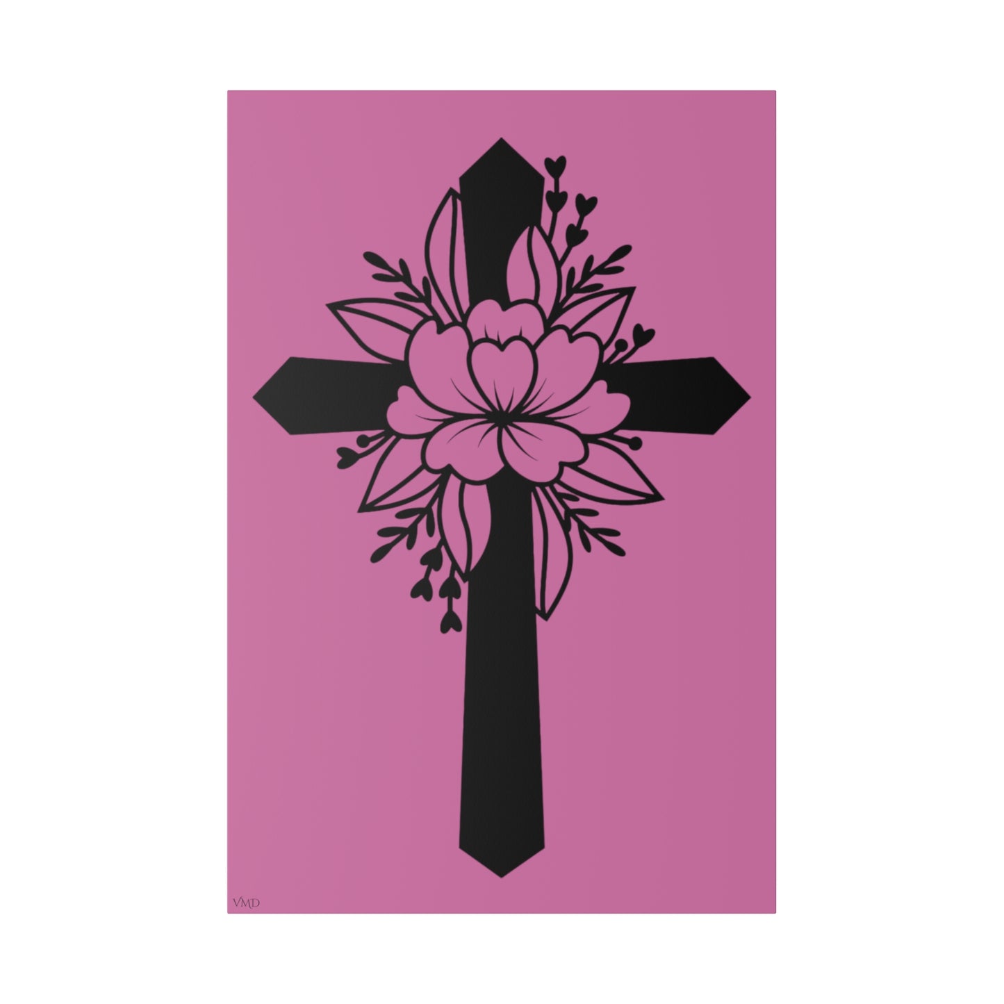 Digital Portrait Print, 0.75"/Floral Cross/Pink BG