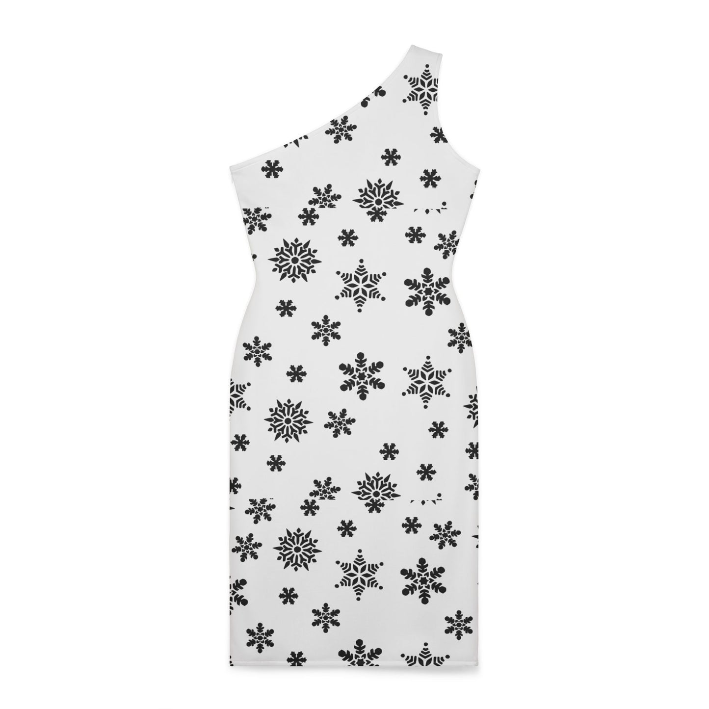 Women's Holiday Shoulder Dress (AOP)/Black Snowflakes /White/ BG