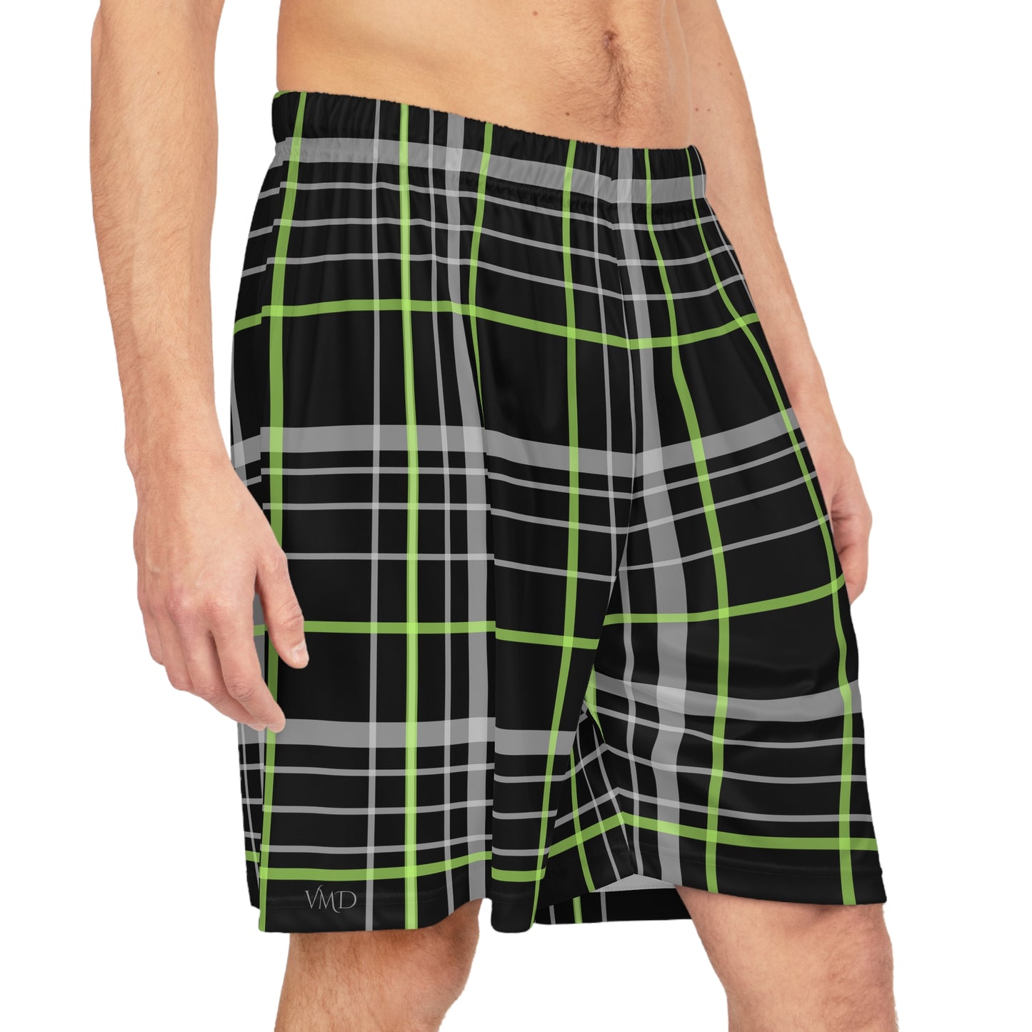 Basketball Shorts (AOP)/Black and Green Plaid