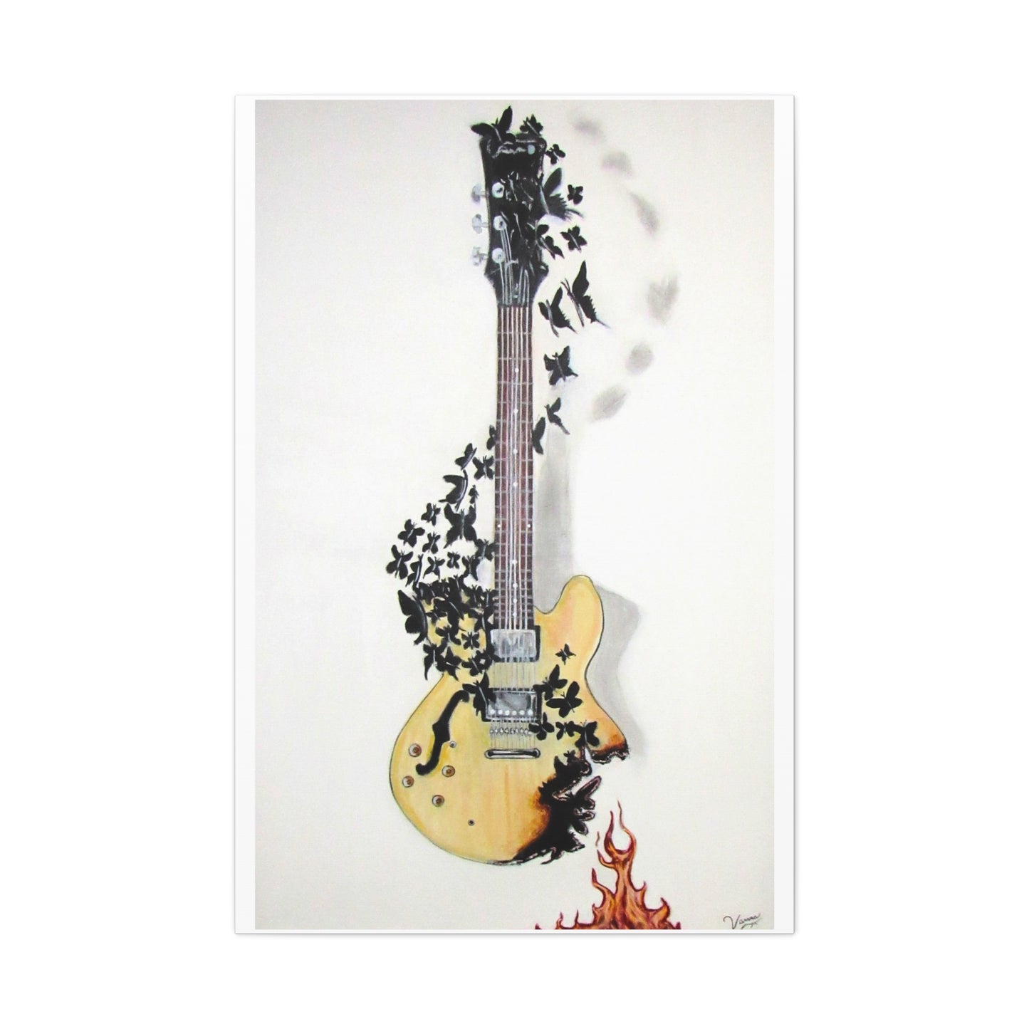 Matte Canvas, Stretched, 1.25" Acrylic Painting Print/ Music Never Dies Guitar