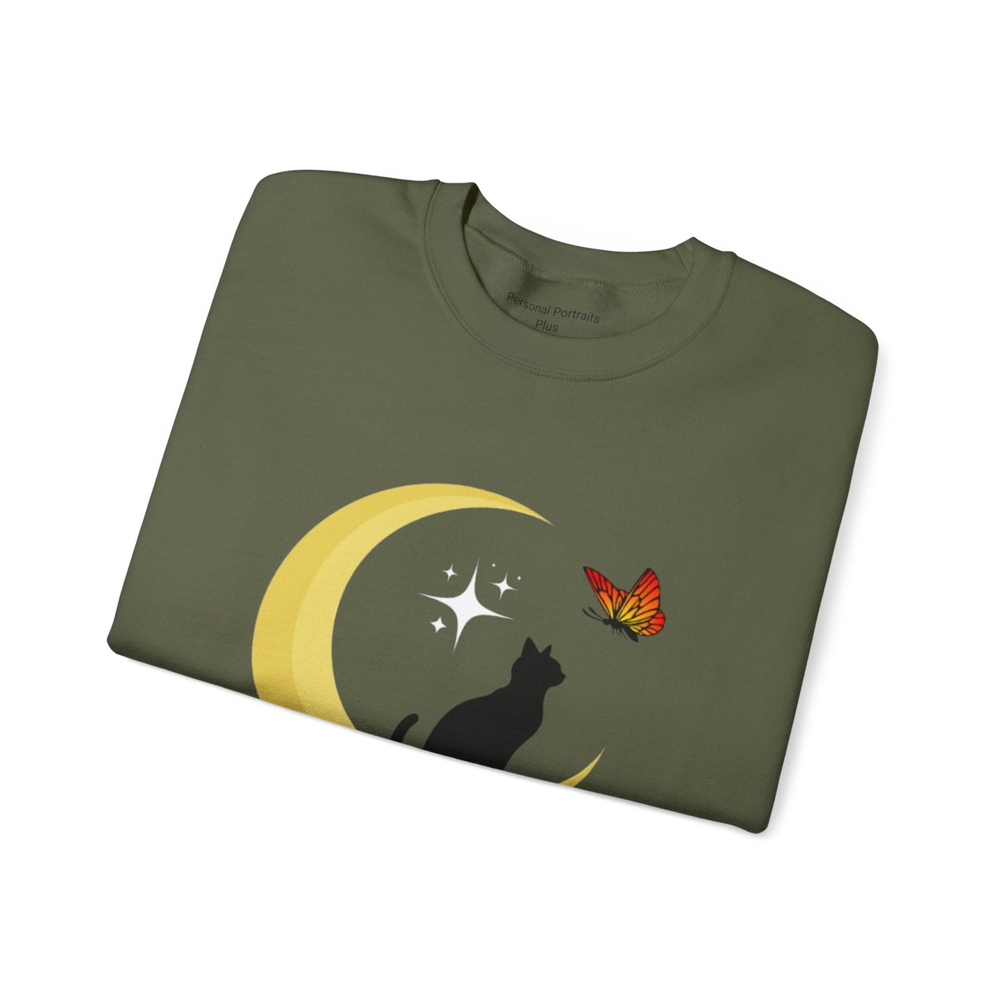 Woman's Heavy Blend™ Crewneck Sweatshirt/ Cat on the moon/White Star/Fall