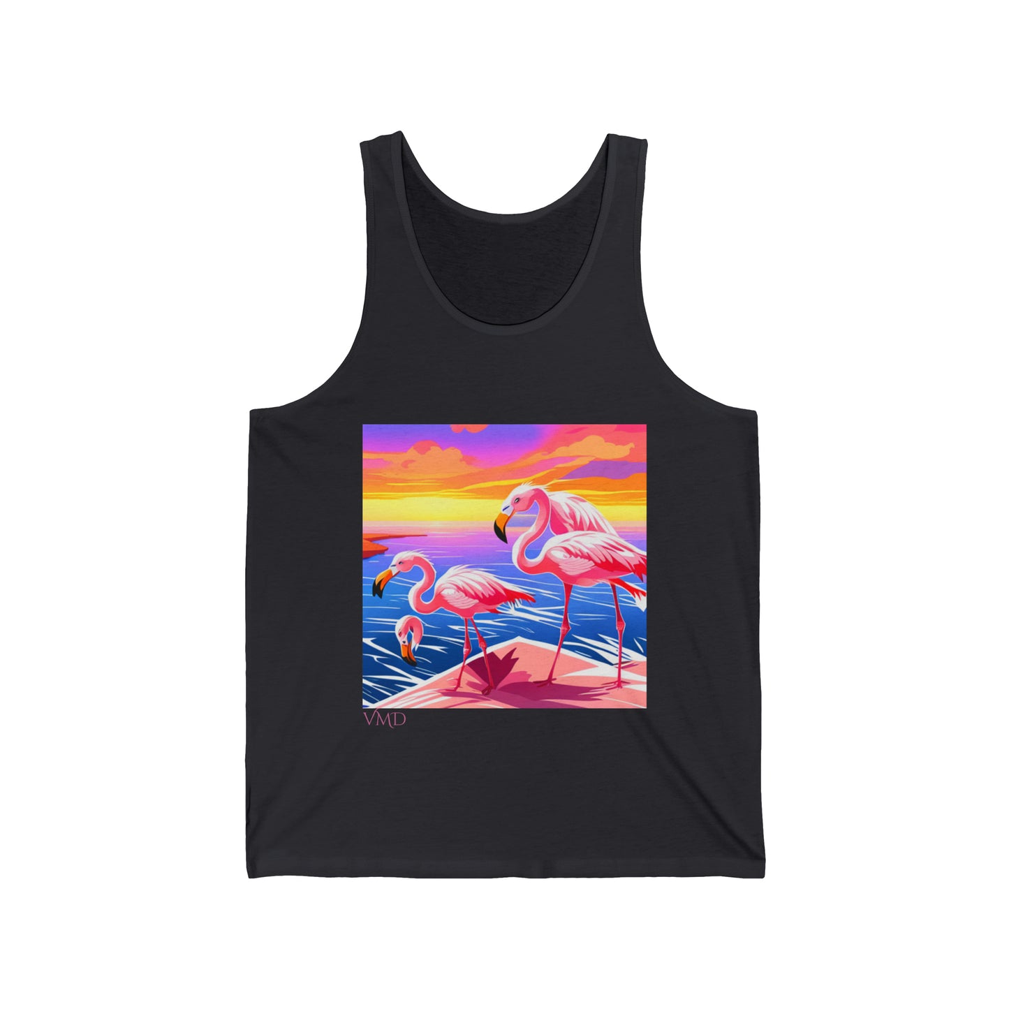 Womans Jersey Tank/Flamingos/water