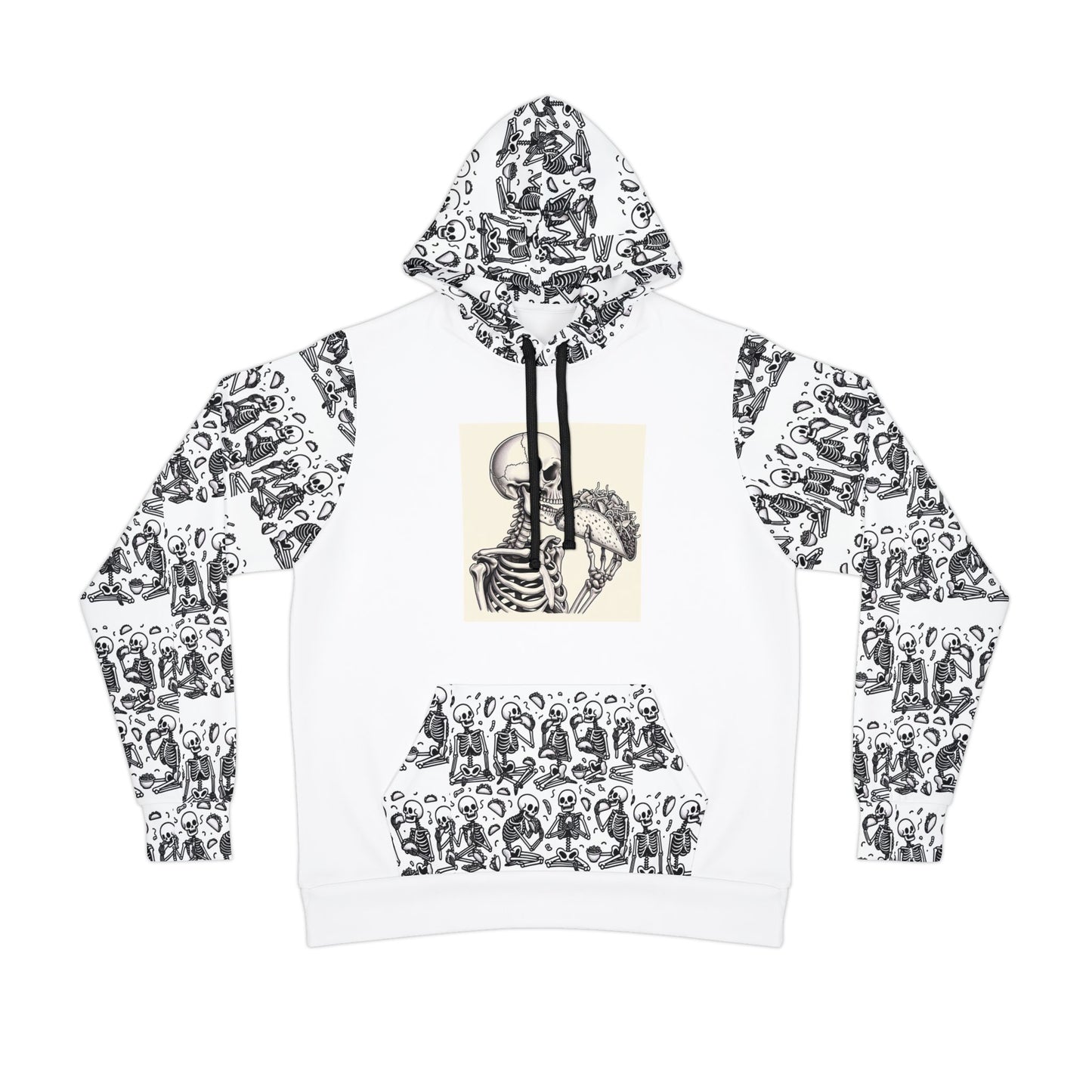 Unisex Athletic Hoodie (AOP)/skeletons Eating Tacos/Halloween