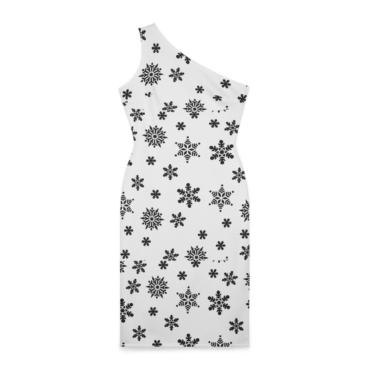 Women's Holiday Shoulder Dress (AOP)/Black Snowflakes /White/ BG