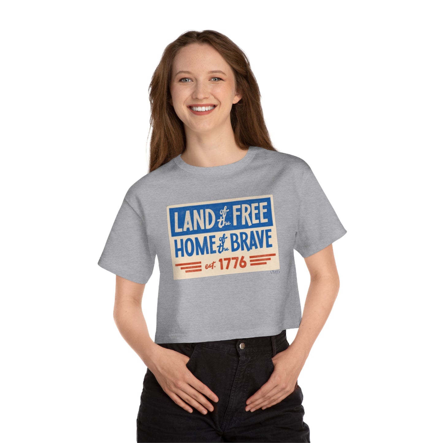 Champion Women's Cropped T-Shirt/4th of July/ Land of the Free Home of the Brave