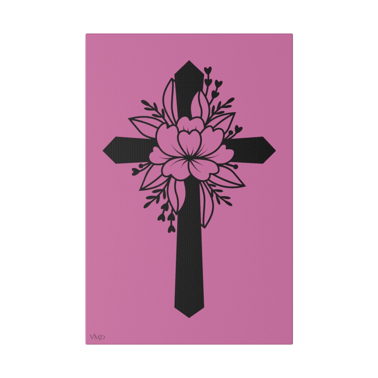 Digital Portrait Print, 0.75"/Floral Cross/Pink BG