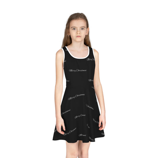 Girls' Sleeveless Sundress (AOP)/Merry Christmas/Black/White