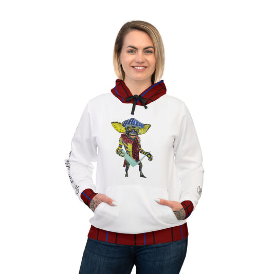 Unisex Athletic Hoodie (AOP)/Caroling Gremlin/Fa.. La.. la.. la.. la/Maroon/Blue/ Plaid