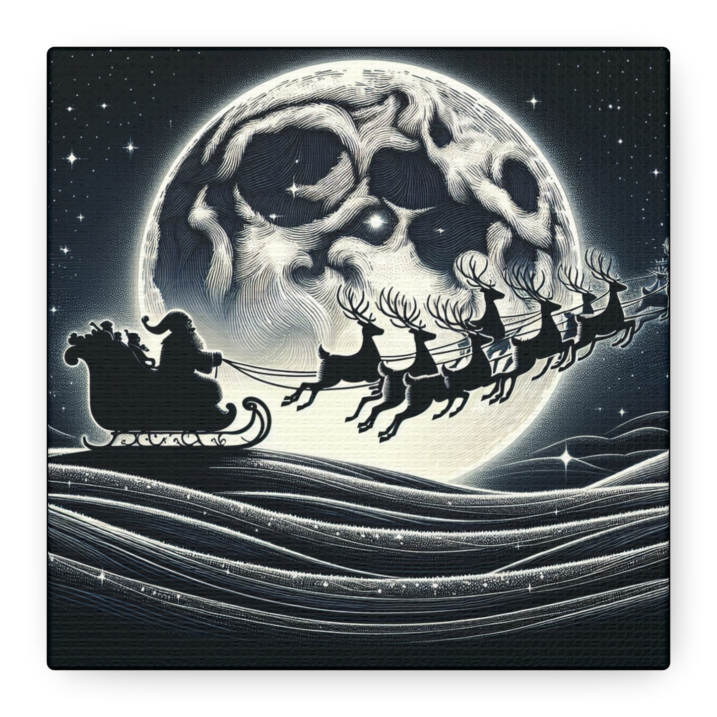 Matte Canvas, Stretched, 1.25"/Santa and His Flying Reindeer/Moon BG