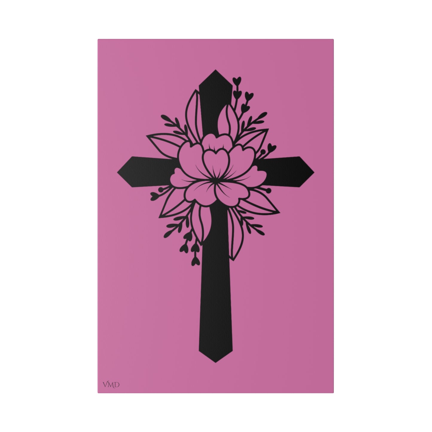 Digital Portrait Print, 0.75"/Floral Cross/Pink BG