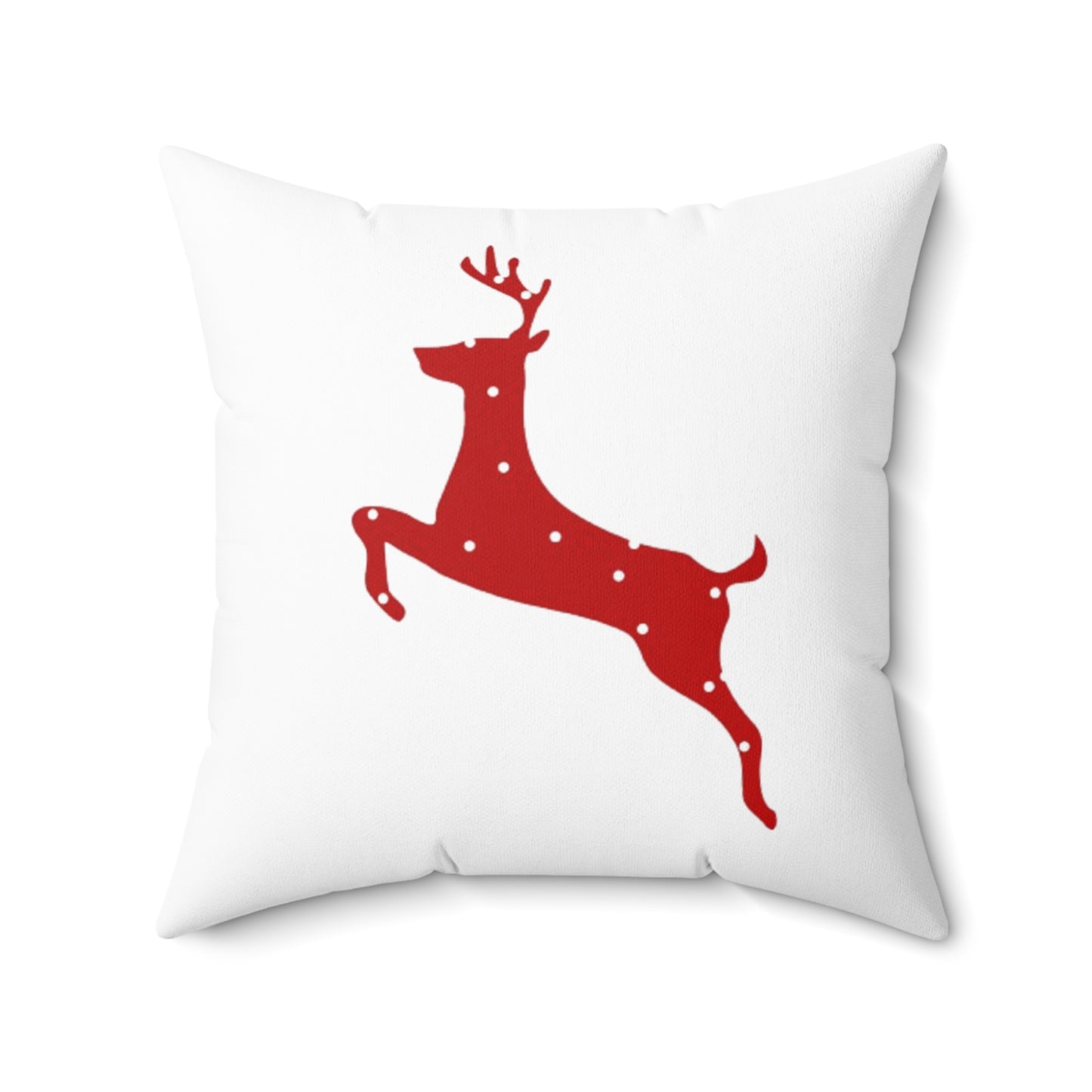 Spun Polyester Square Pillow/ Red Poke a Dot reindeer/Holiday/White