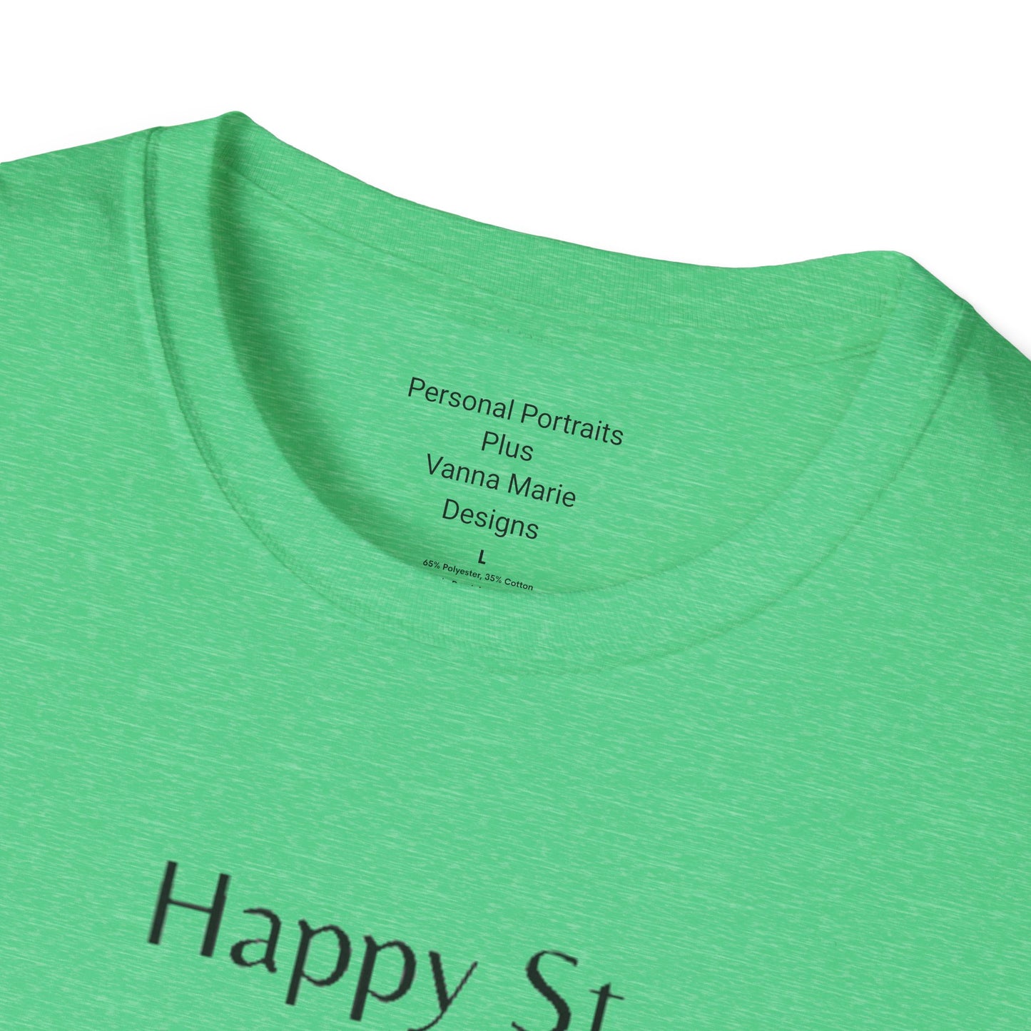 Unisex Softstyle T-Shirt/Happy St. Patrick's Day/ Woman/ Brunette/ Green Glasses/ White Clovers