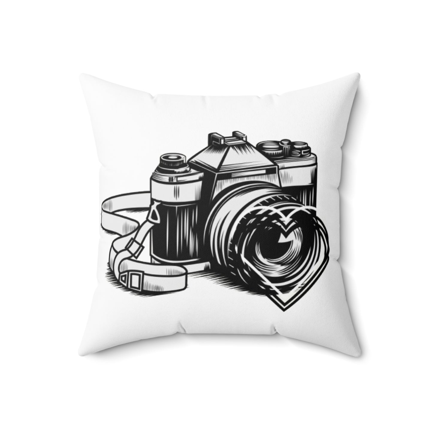 Spun Polyester Square Pillow/Camera Loves you/Black/White/BG