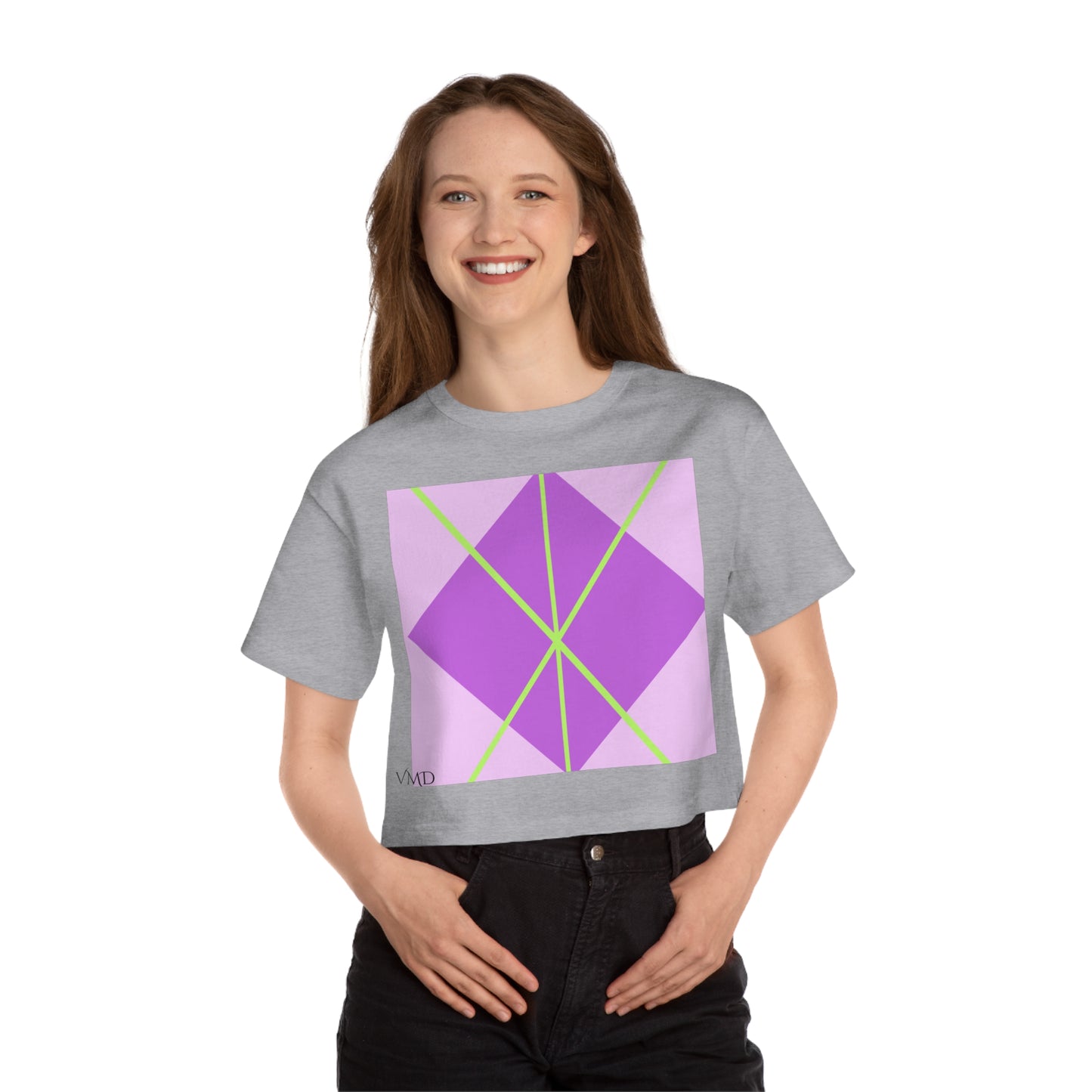 Champion Women's Cropped T-Shirt/Spring/Purple/Diamond/Green lines