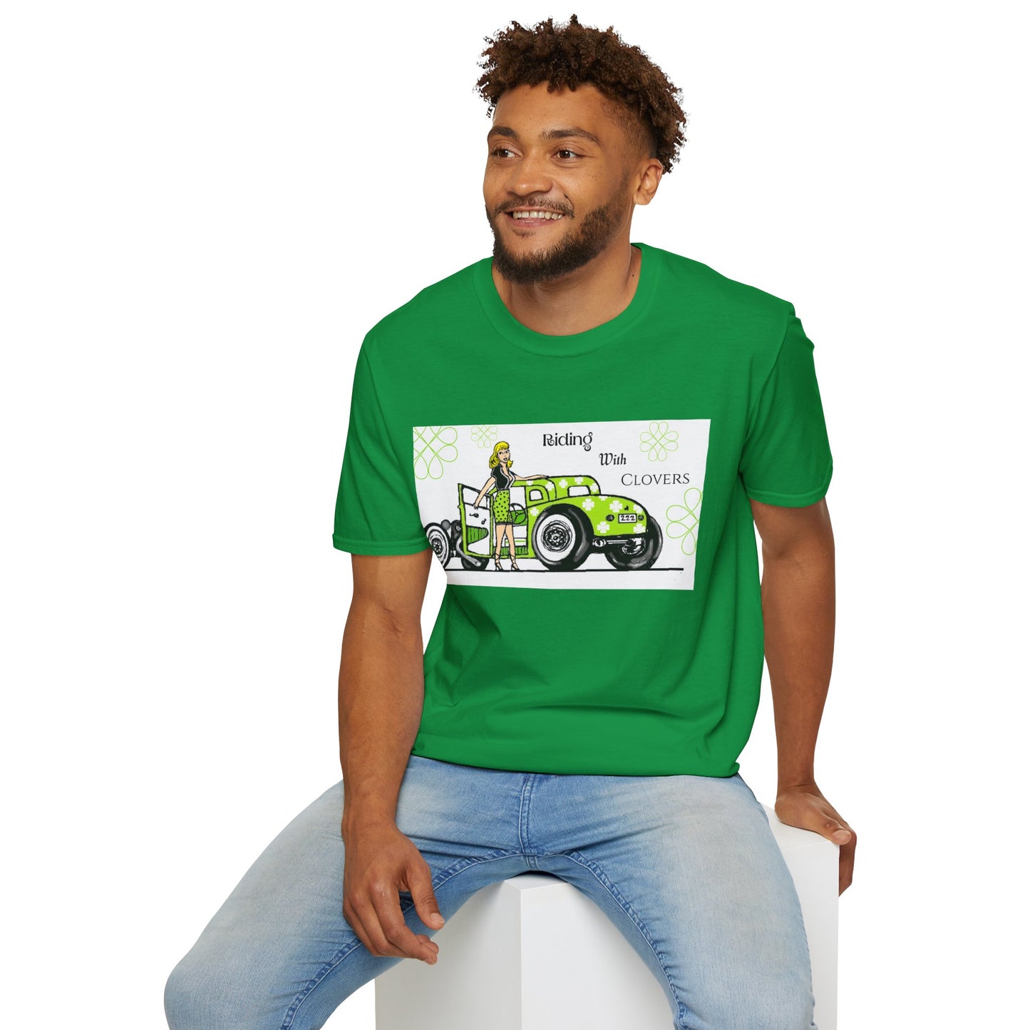 Unisex Softstyle T-Shirt/ Riding with clovers/blonde