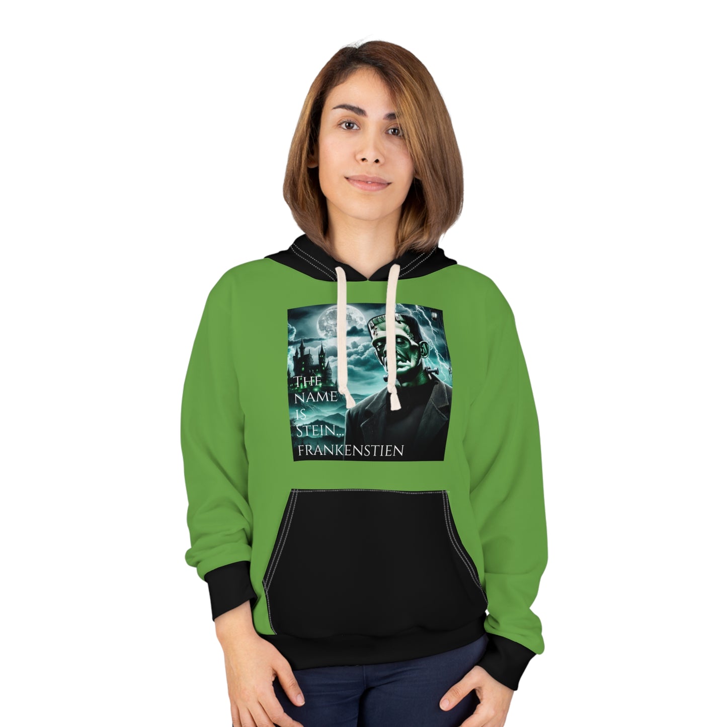 Unisex Pullover Hoodie (AOP)/ The Name is Stein... Frankenstein/Halloween