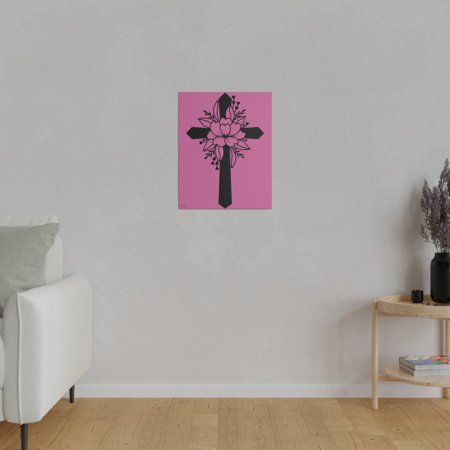 Digital Portrait Print, 0.75"/Floral Cross/Pink BG