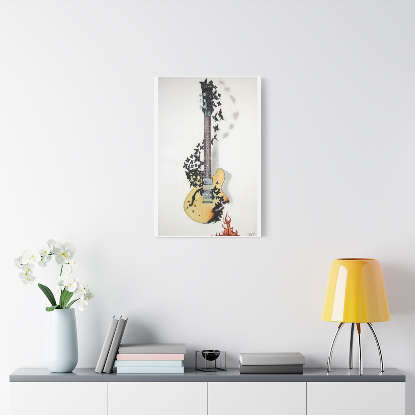 Matte Canvas, Stretched, 1.25" Acrylic Painting Print/ Music Never Dies Guitar