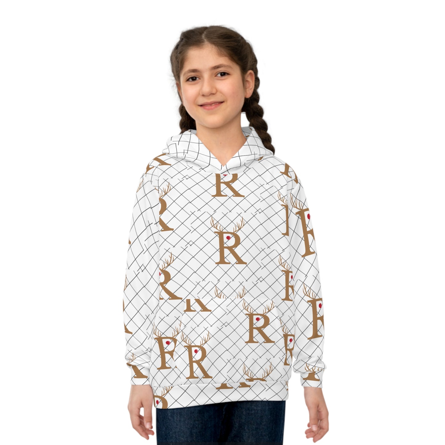 Children's Hoodie (AOP)/R/ Rudolph Red Nose Reindeer/White