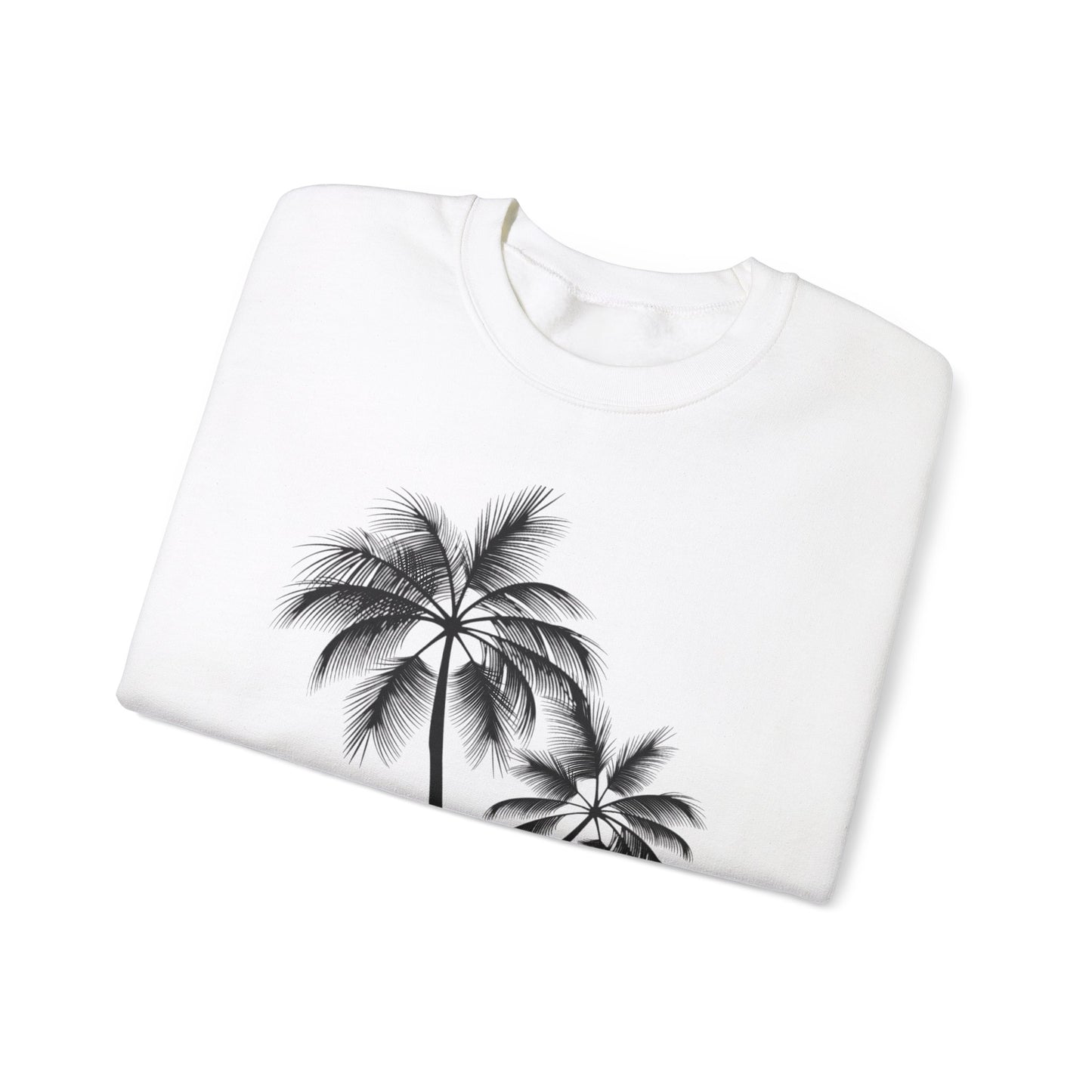 Womans Heavy Blend™ Crewneck Sweatshirt/2 Palm Trees/Black/White