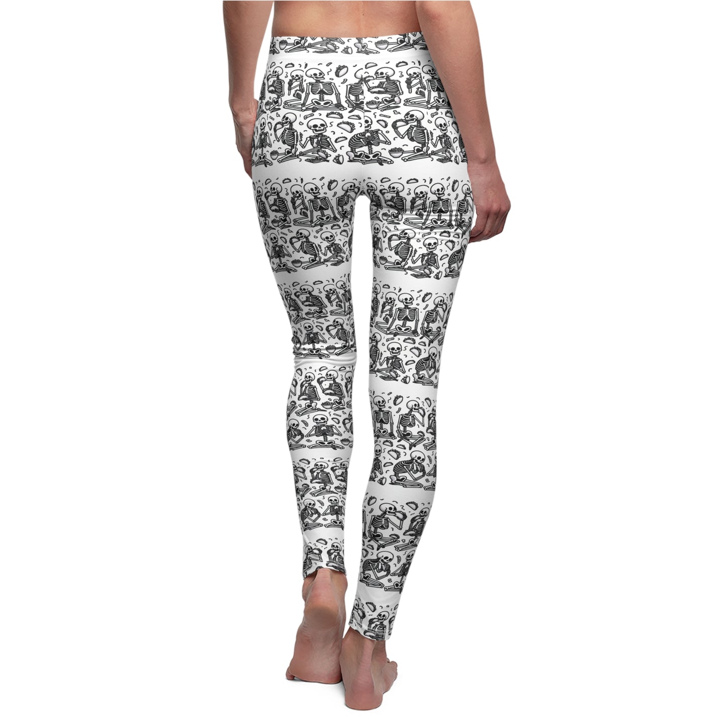 Women's Cut & Sew Casual Leggings (AOP) Skeletons Eating Tacos/Halloween