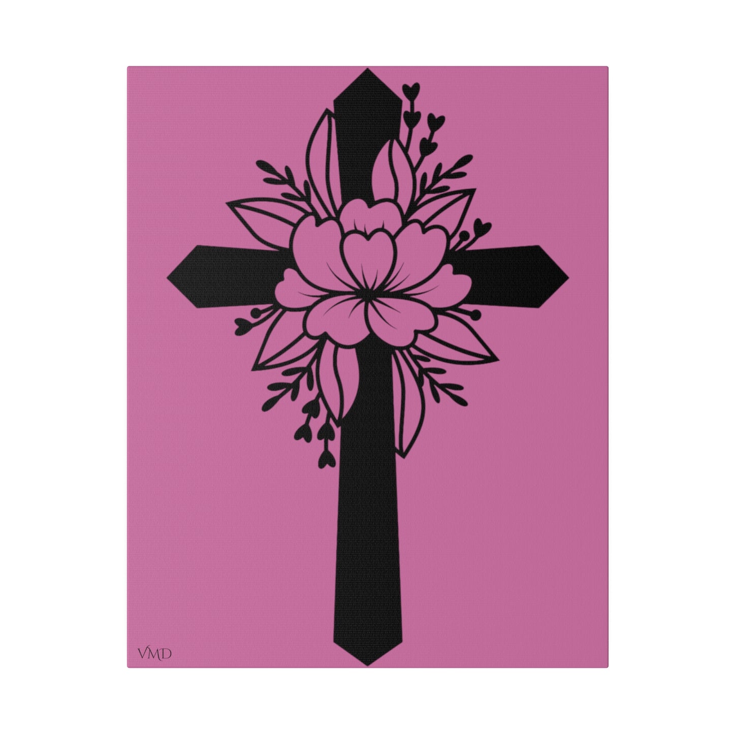 Digital Portrait Print, 0.75"/Floral Cross/Pink BG