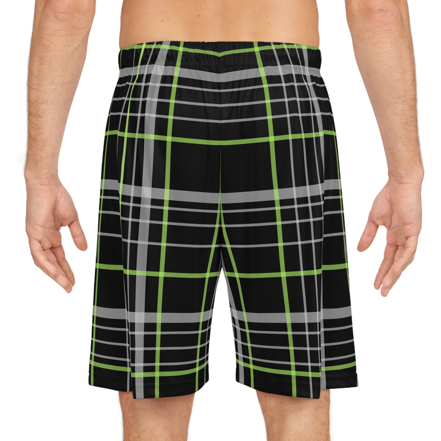 Basketball Shorts (AOP)/Black and Green Plaid