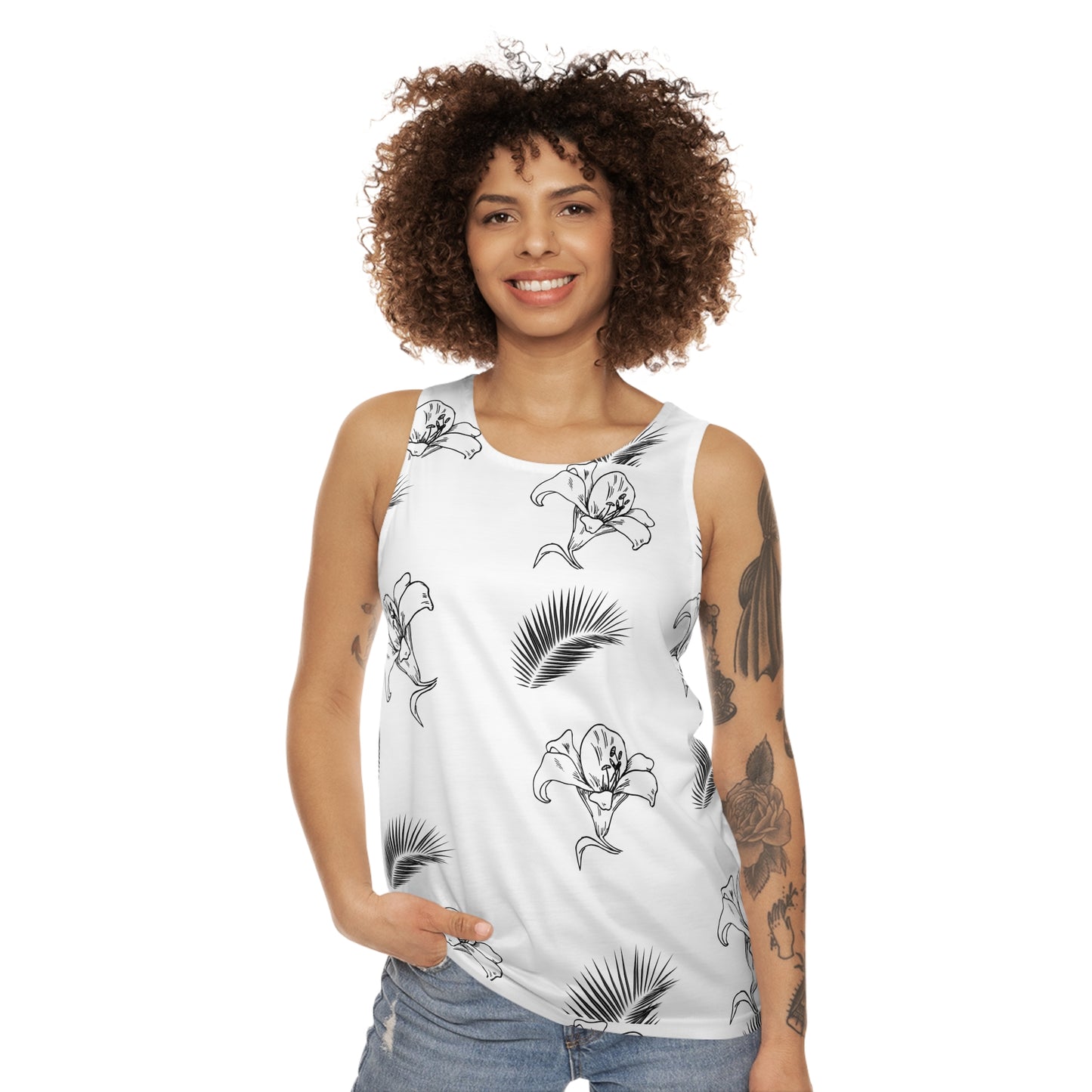 Womans Tank Top (AOP)/Lillys and Leafs/Black