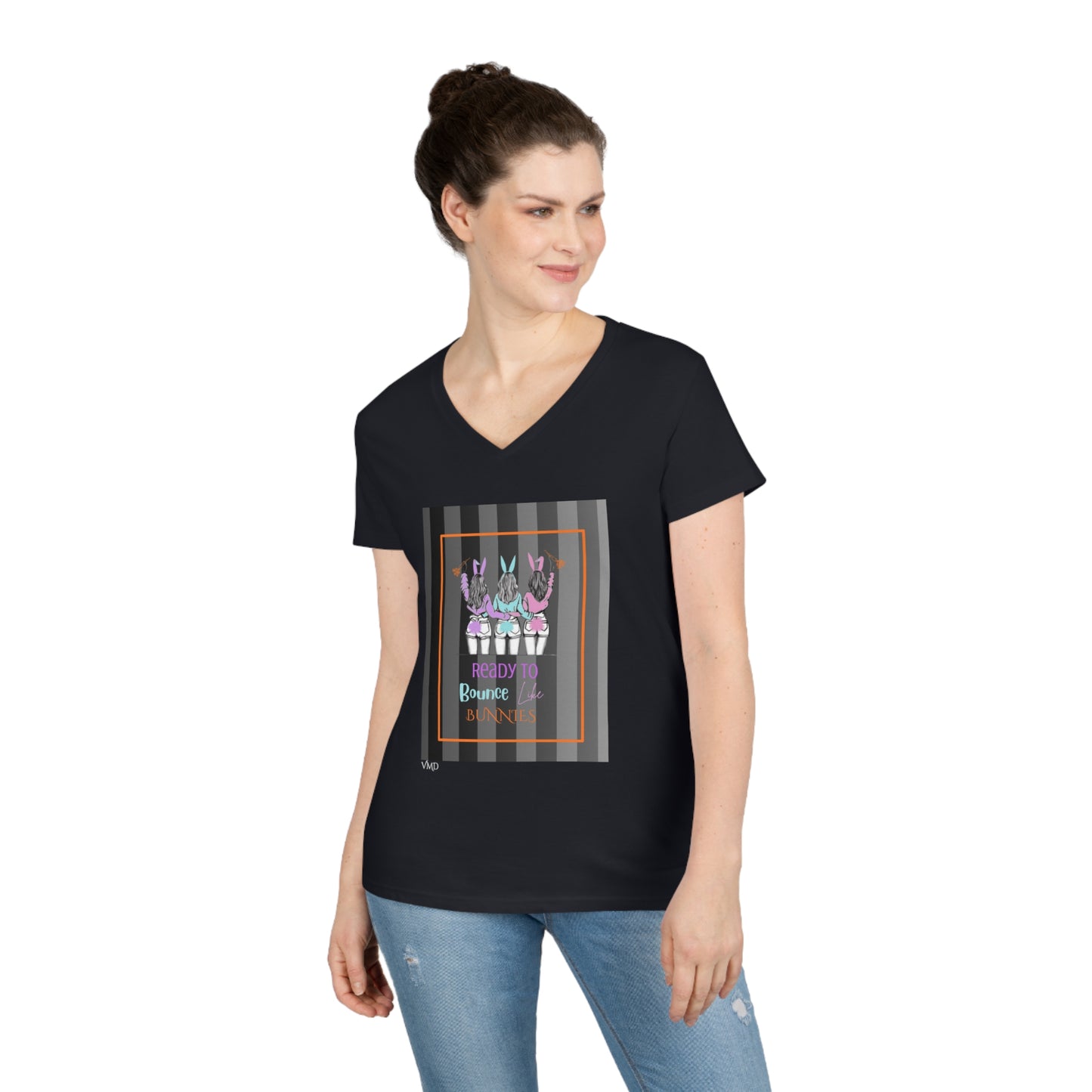 Ladies' V-Neck T-Shirt/ Ready to Bounce like Bunnies