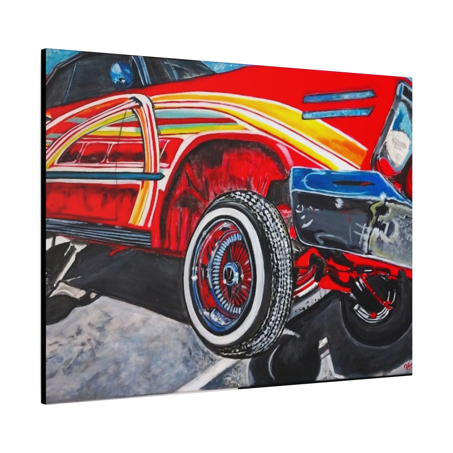 Matte Canvas, Stretched, 1.25" /Acrylic Painted Print/Red Lowrider on Hydraulics