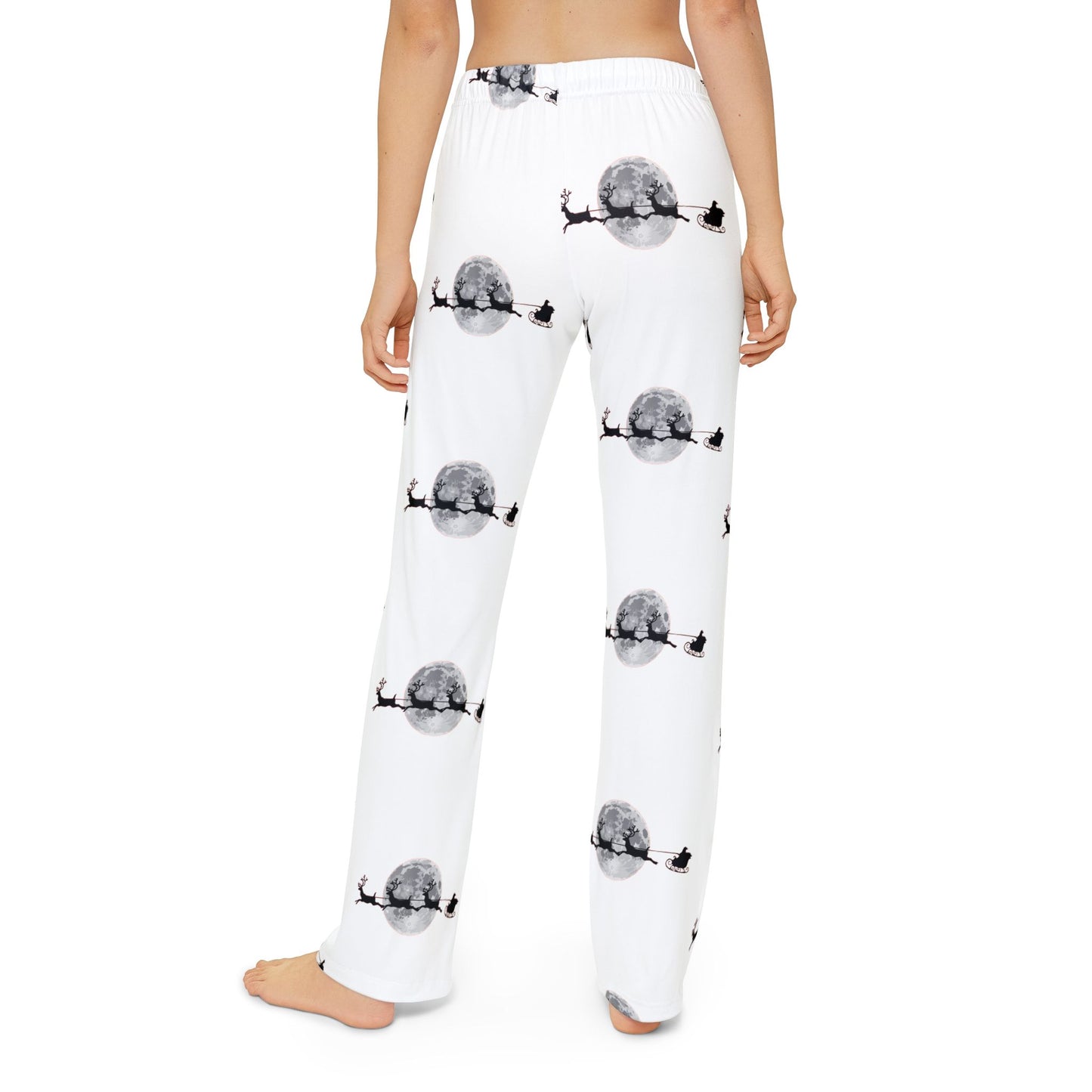 Kids Pajama Pants (AOP)/Santa flying across the moon/White