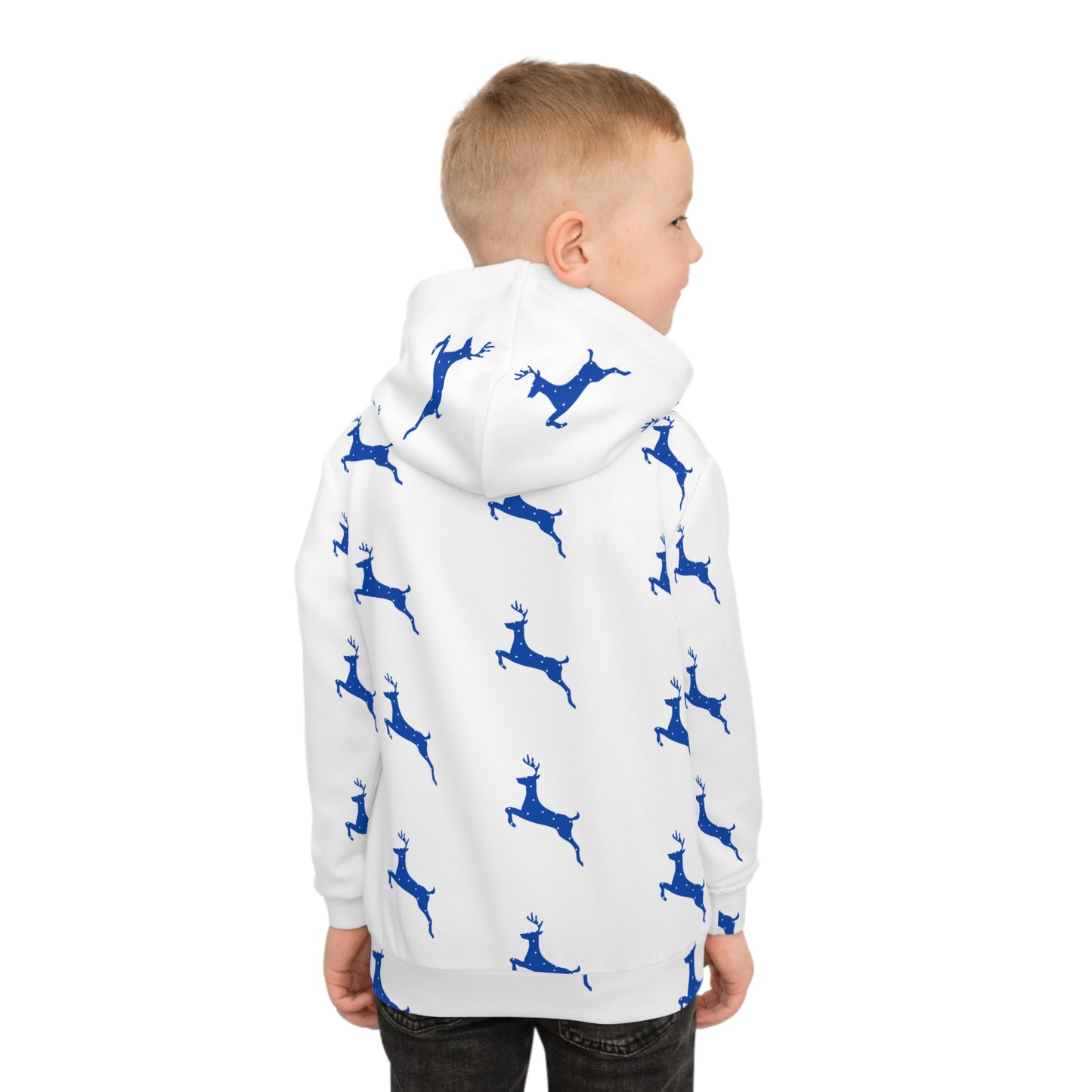 Children's Hoodie (AOP/Blue Poke a Dot Reindeer/White BG