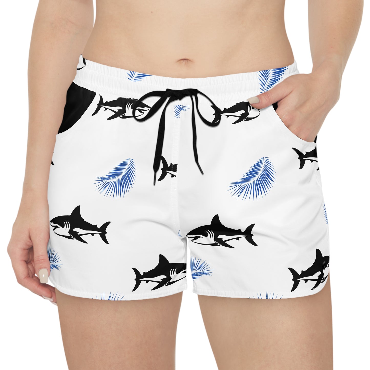 Women's Casual Shorts (AOP)/sharks/Blue leafs