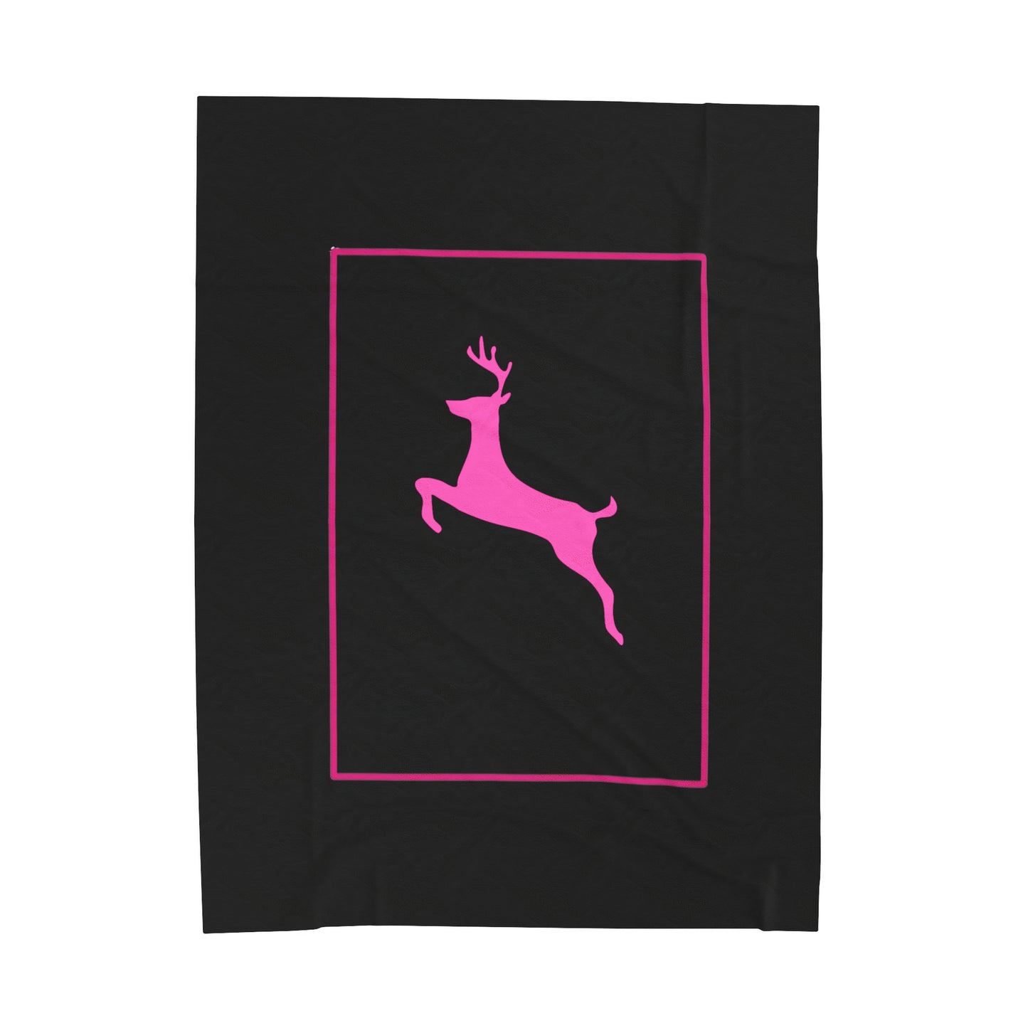 Velveteen Plush Blanket/Holiday/Black/Pink Reindeer/Pink Border