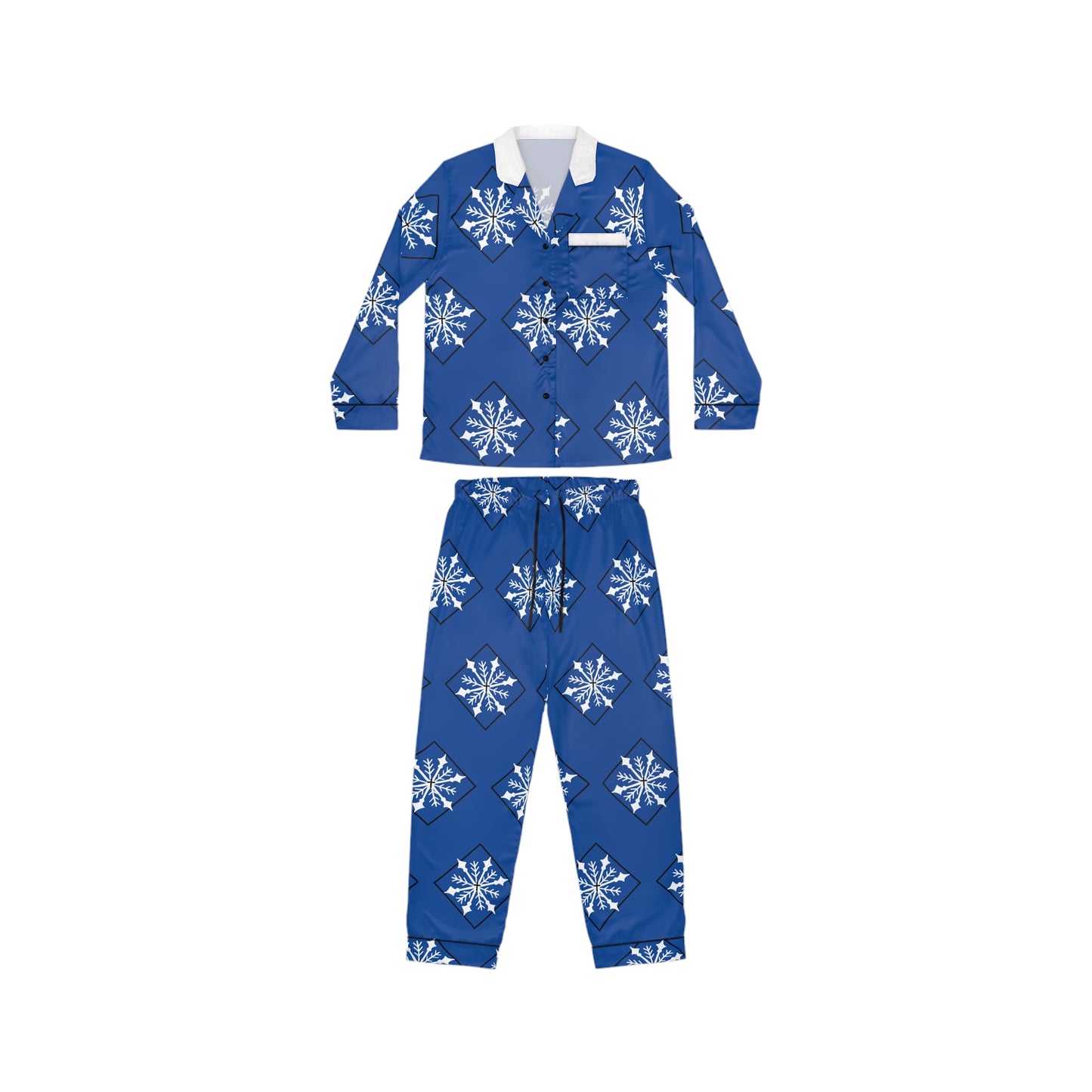 Women's Satin Pajamas (AOP) Holiday/Blue/Snowflake