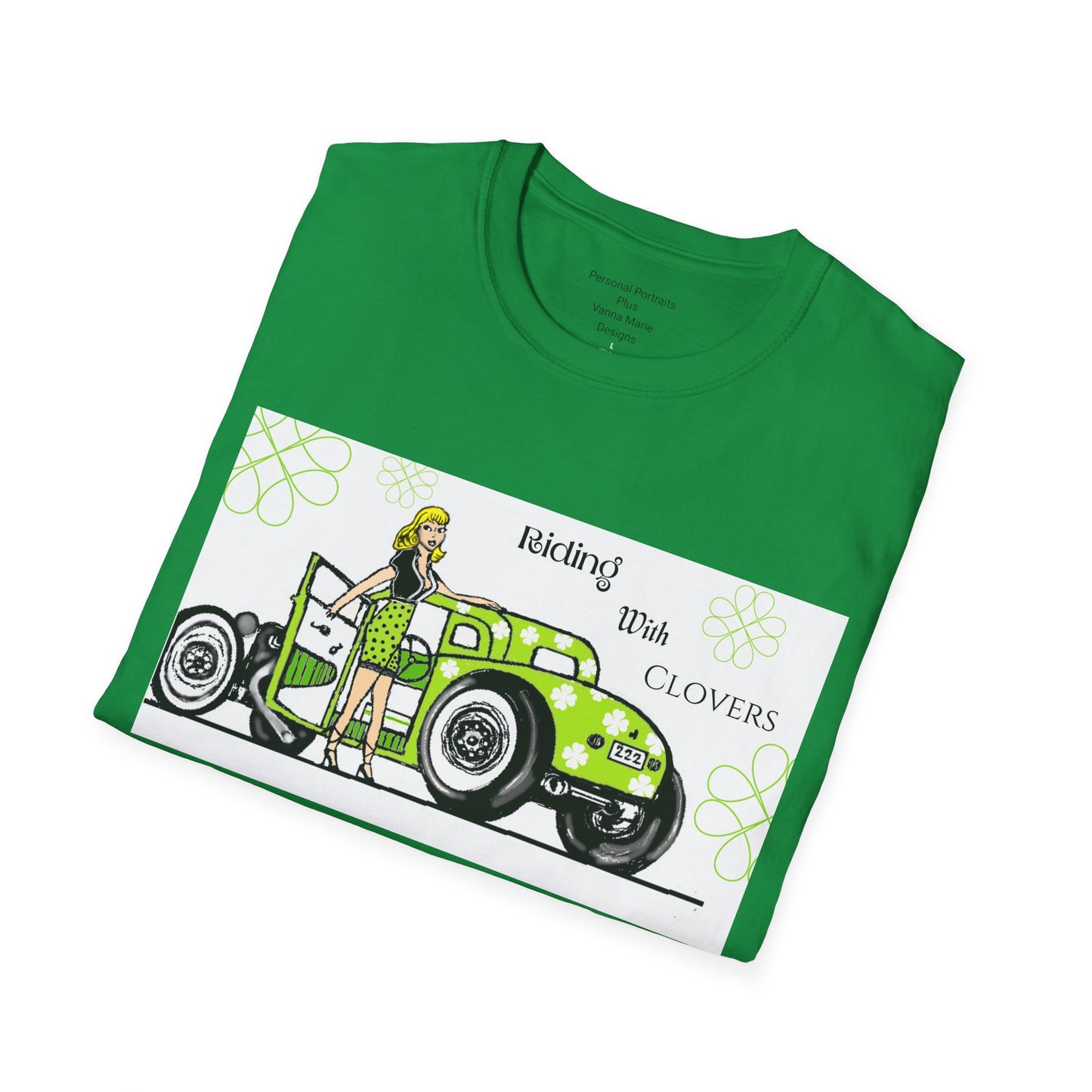 Unisex Softstyle T-Shirt/ Riding with clovers/blonde