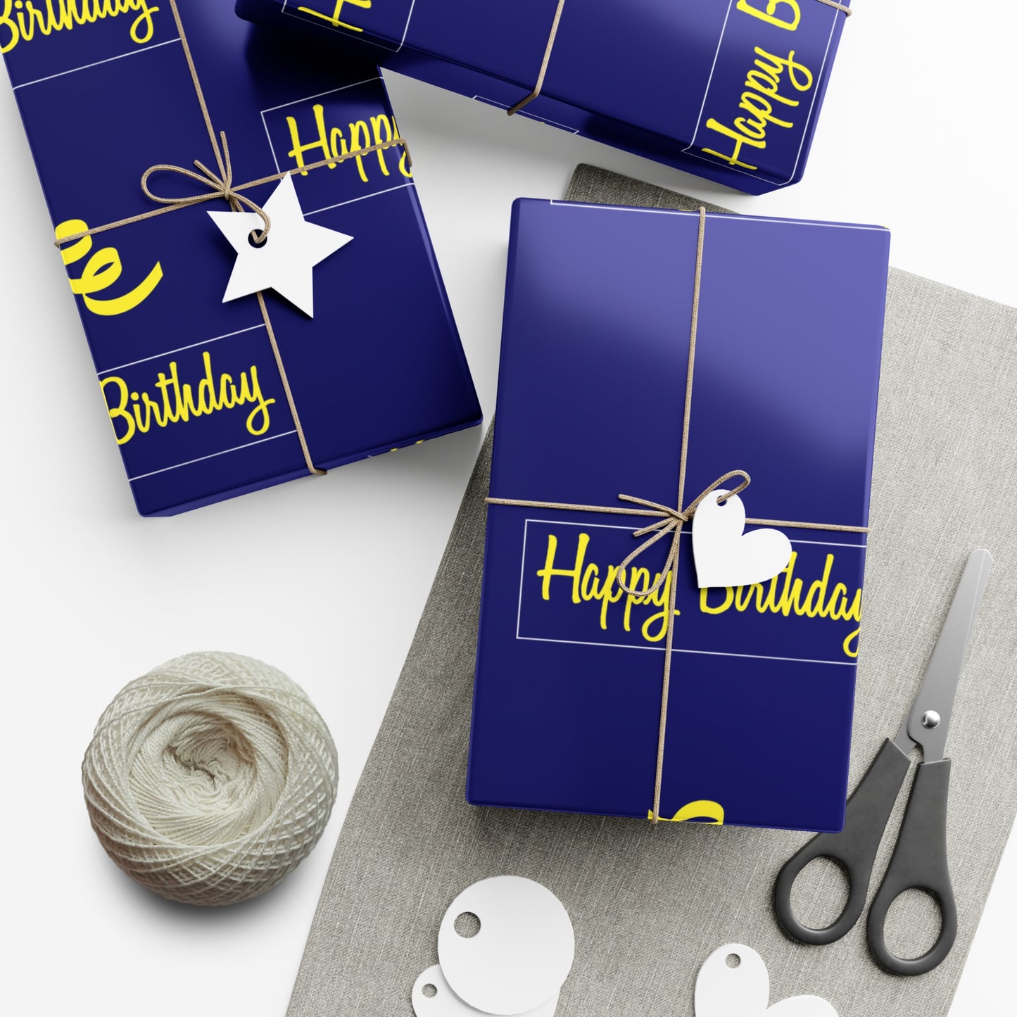 Birthday Gift Wrap Papers/ Happy Birthday/Maize/ Blue /Blue /Black Gradient