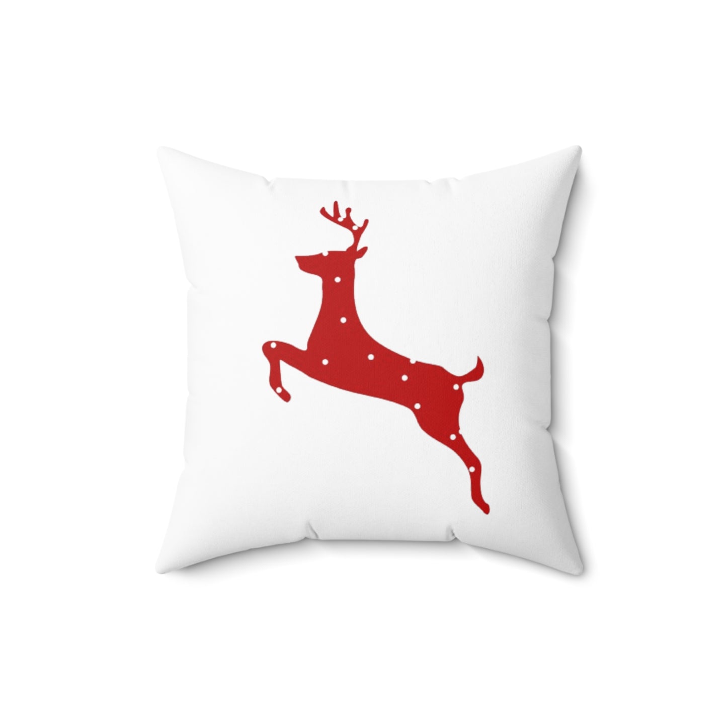 Spun Polyester Square Pillow/ Red Poke a Dot reindeer/Holiday/White