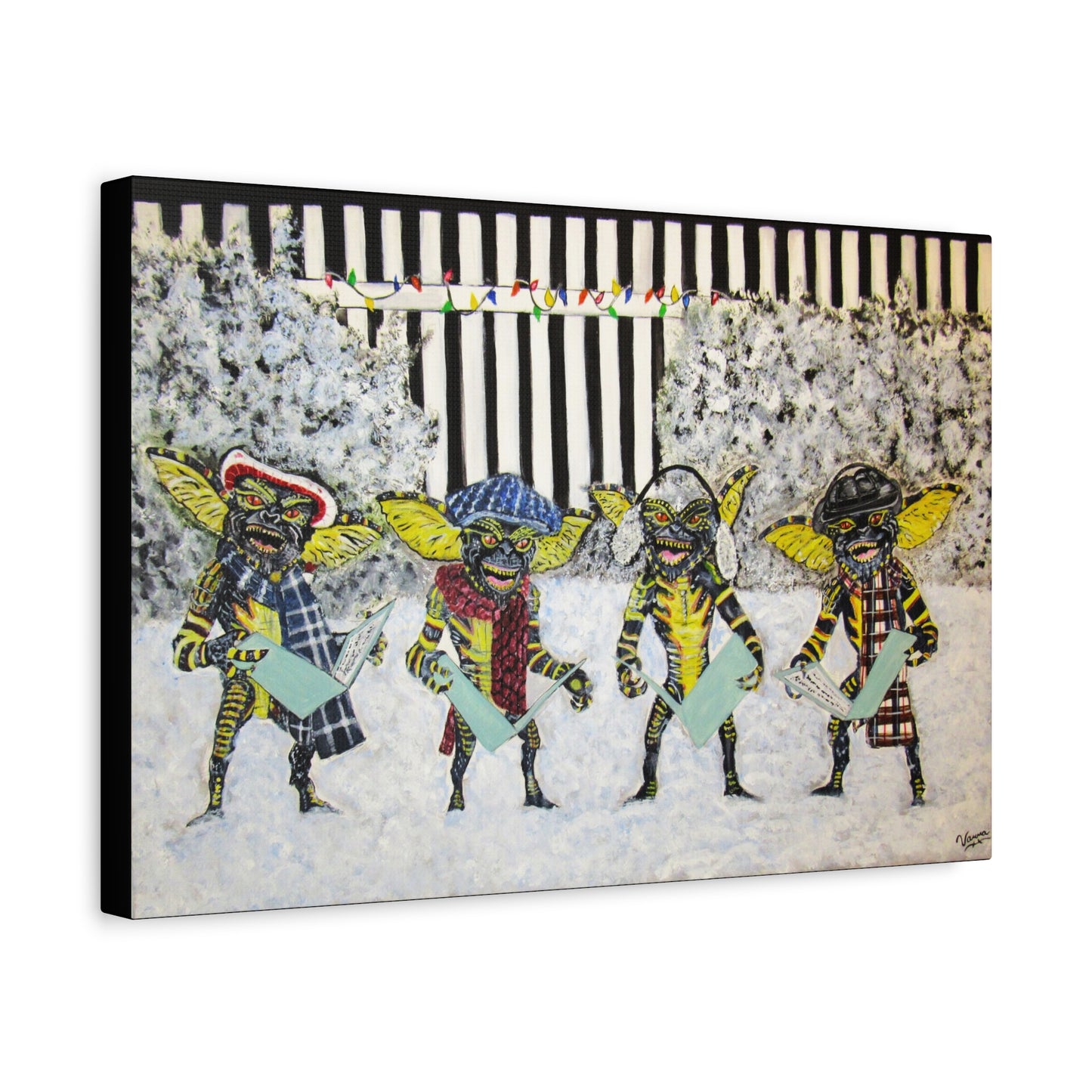 Matte Canvas, Stretched, 1.25"/ Acrylic Painting Print/ Caroling Gremlins