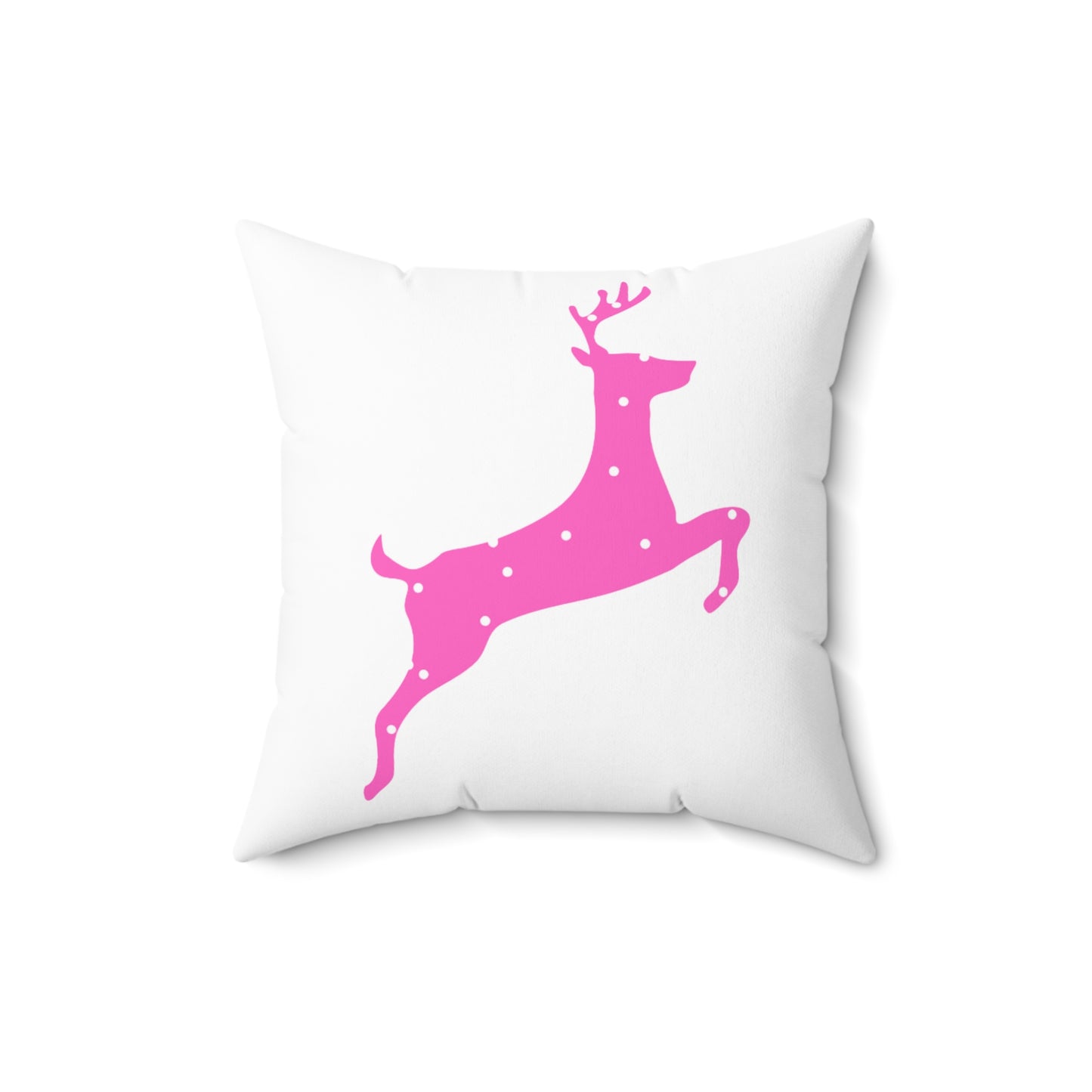 Spun Polyester Square Pillow/Pink Poke a Dot Reindeer/Holiday/White