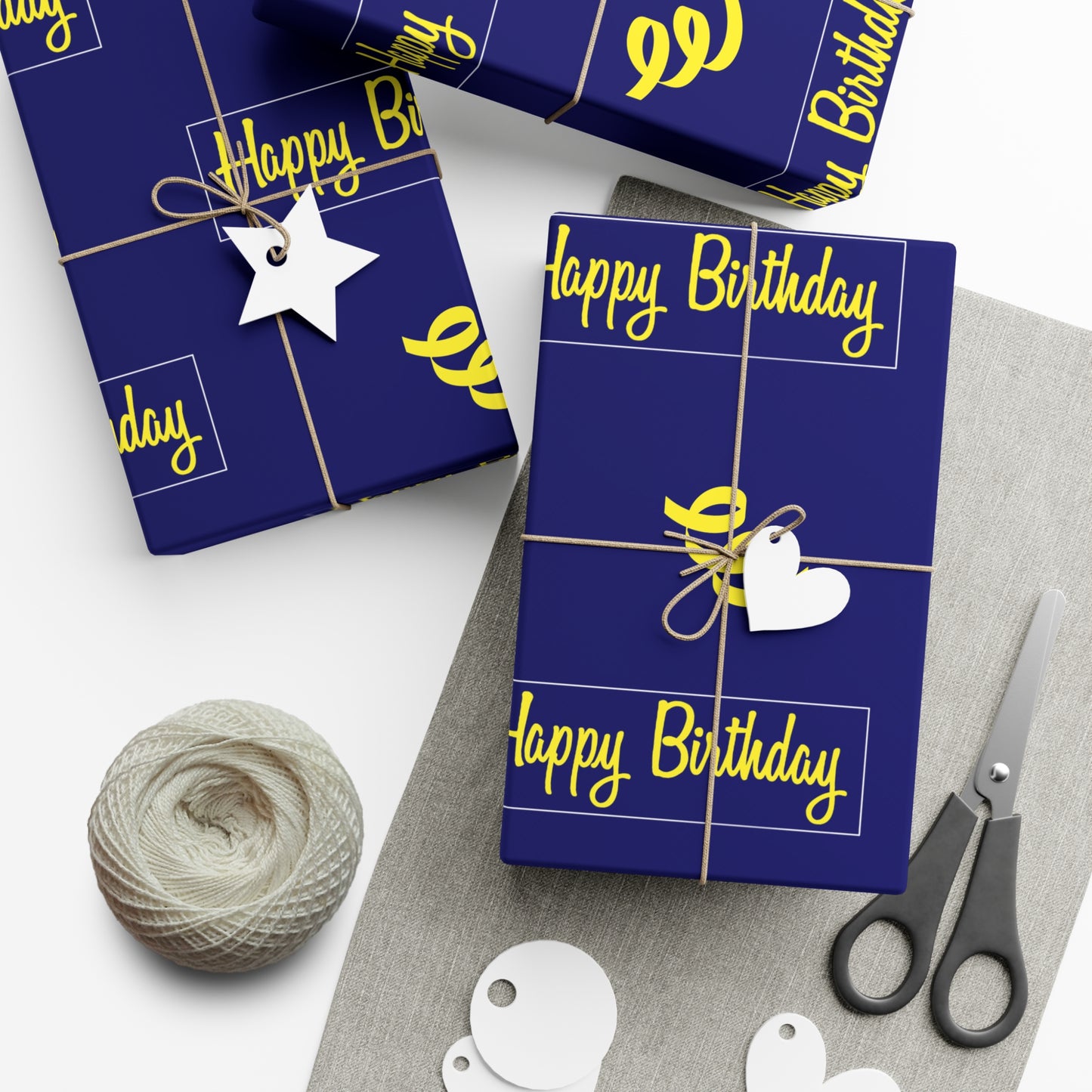 Birthday Gift Wrap Papers/ Happy Birthday/Maize/ Blue /Blue /Black Gradient