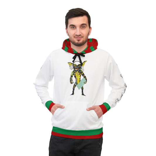 Unisex Athletic Hoodie (AOP) /Caroling Gremlin / Earmuffs/ Fa La La La La La La